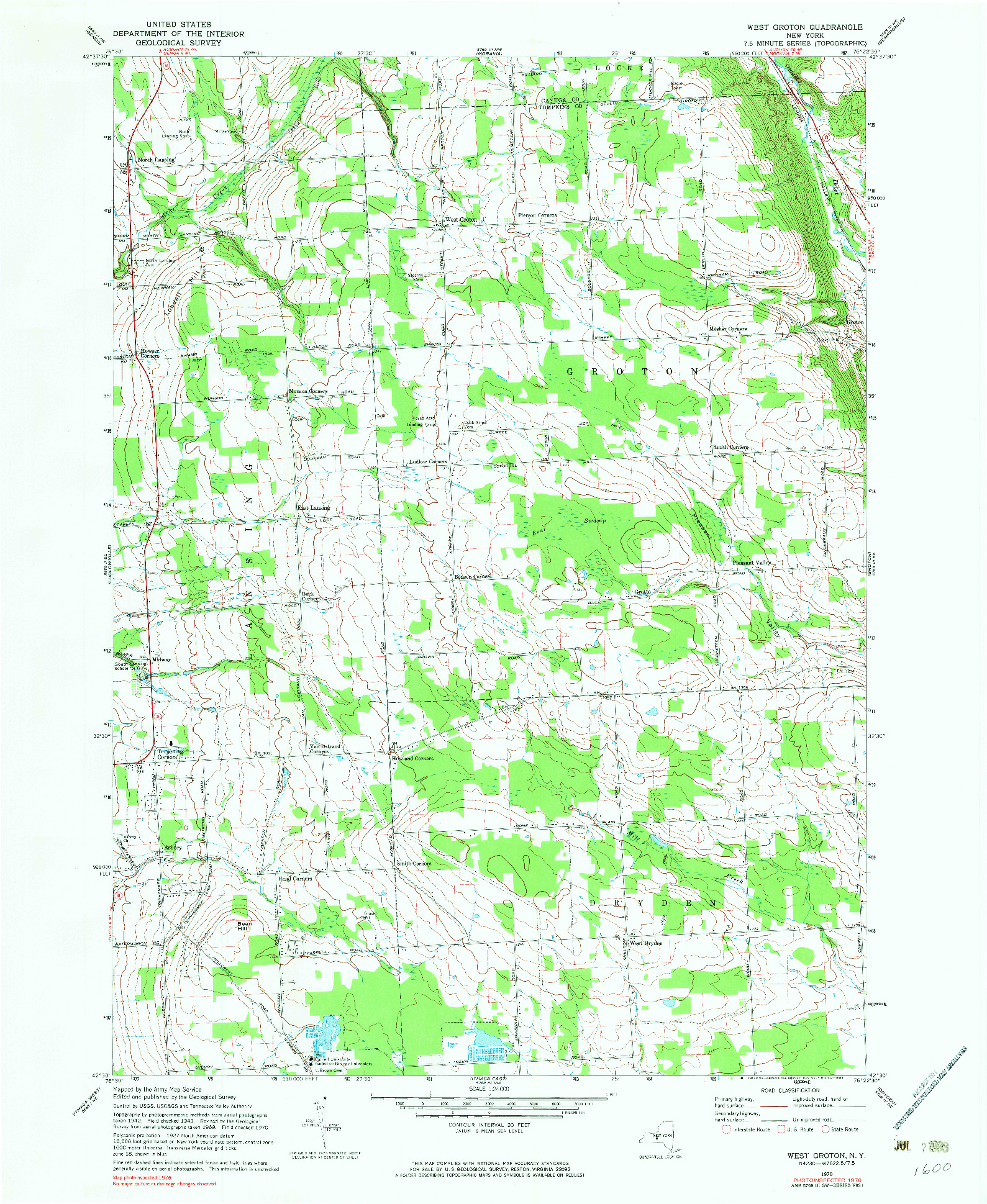 USGS 1:24000-SCALE QUADRANGLE FOR WEST GROTON, NY 1970