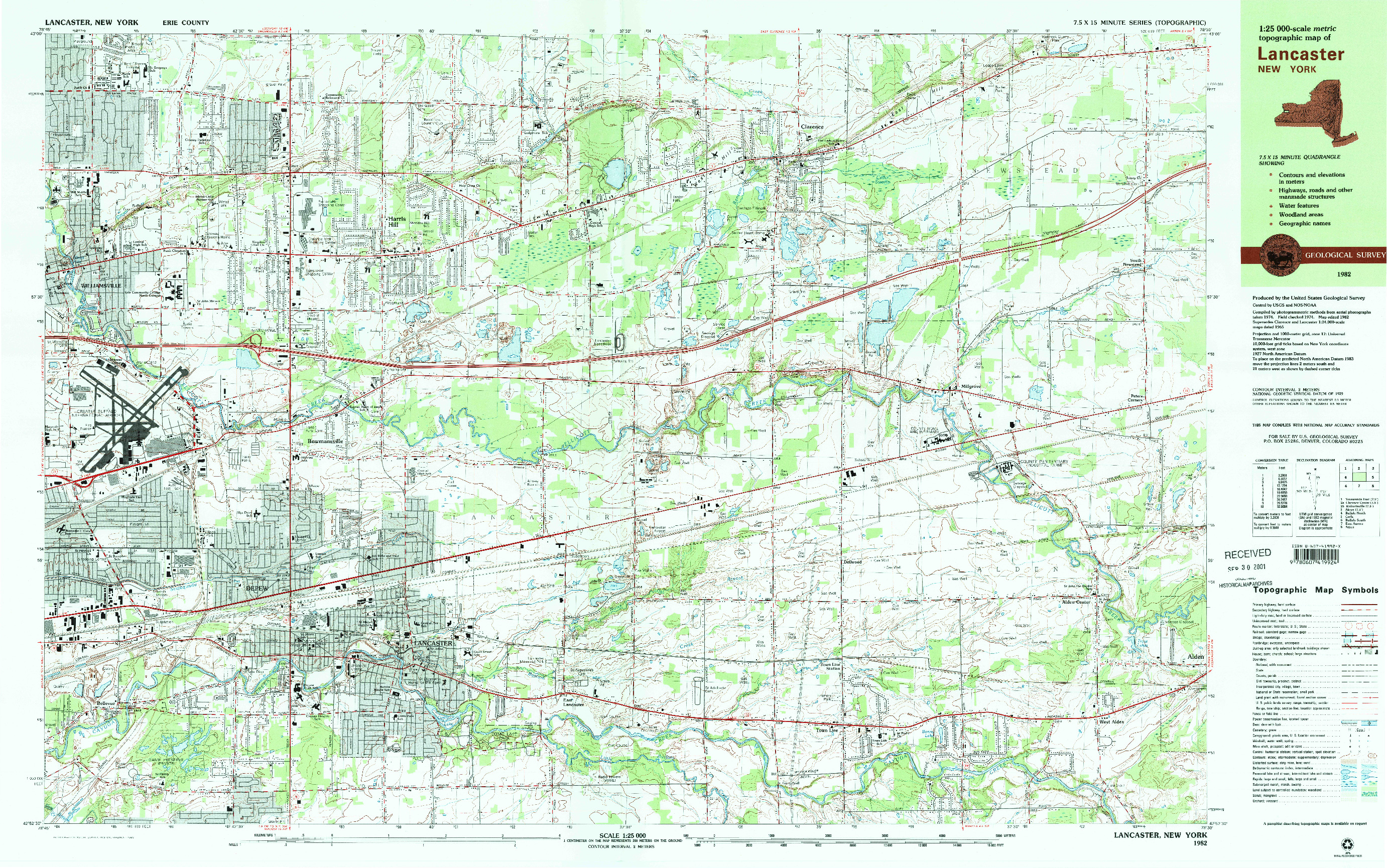USGS 1:25000-SCALE QUADRANGLE FOR LANCASTER, NY 1982