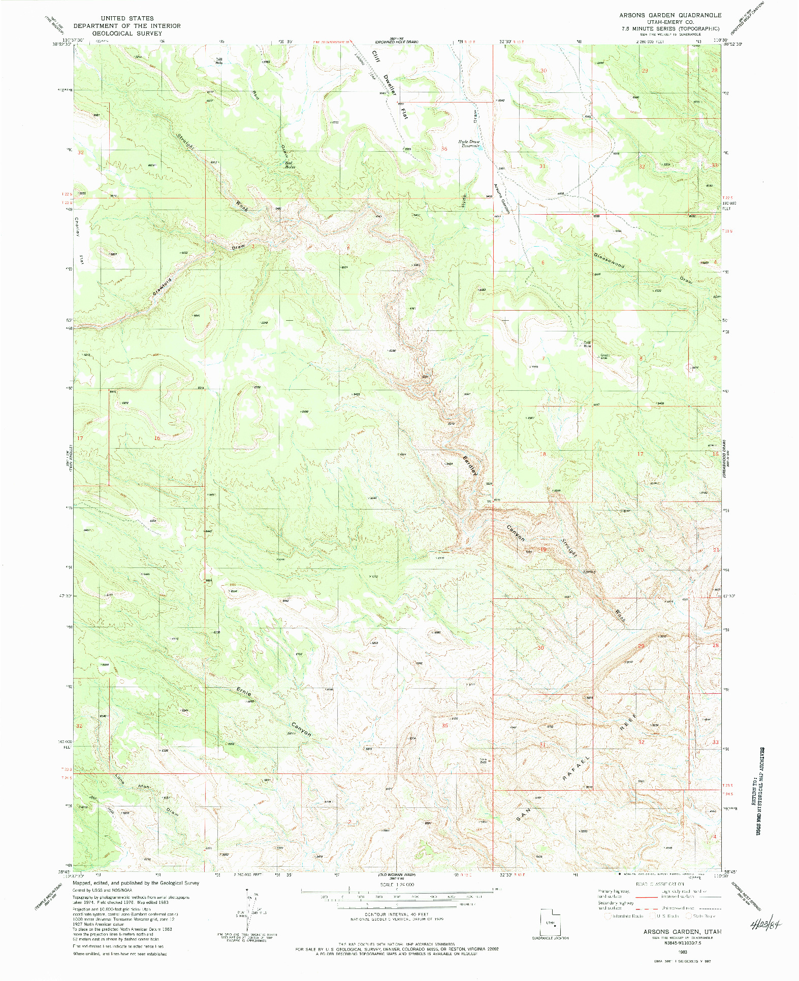USGS 1:24000-SCALE QUADRANGLE FOR ARSONS GARDEN, UT 1983