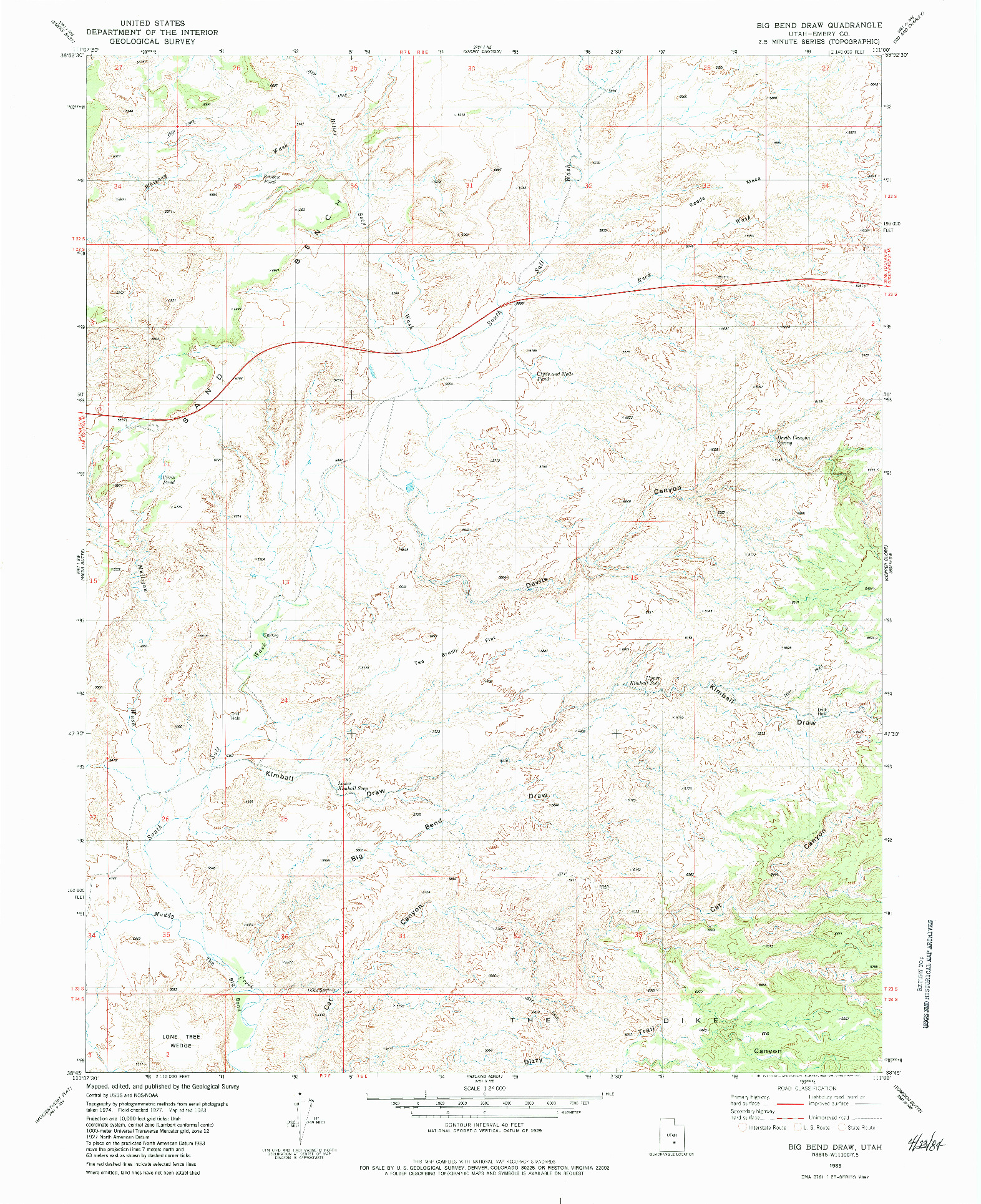 USGS 1:24000-SCALE QUADRANGLE FOR BIG BEND DRAW, UT 1983