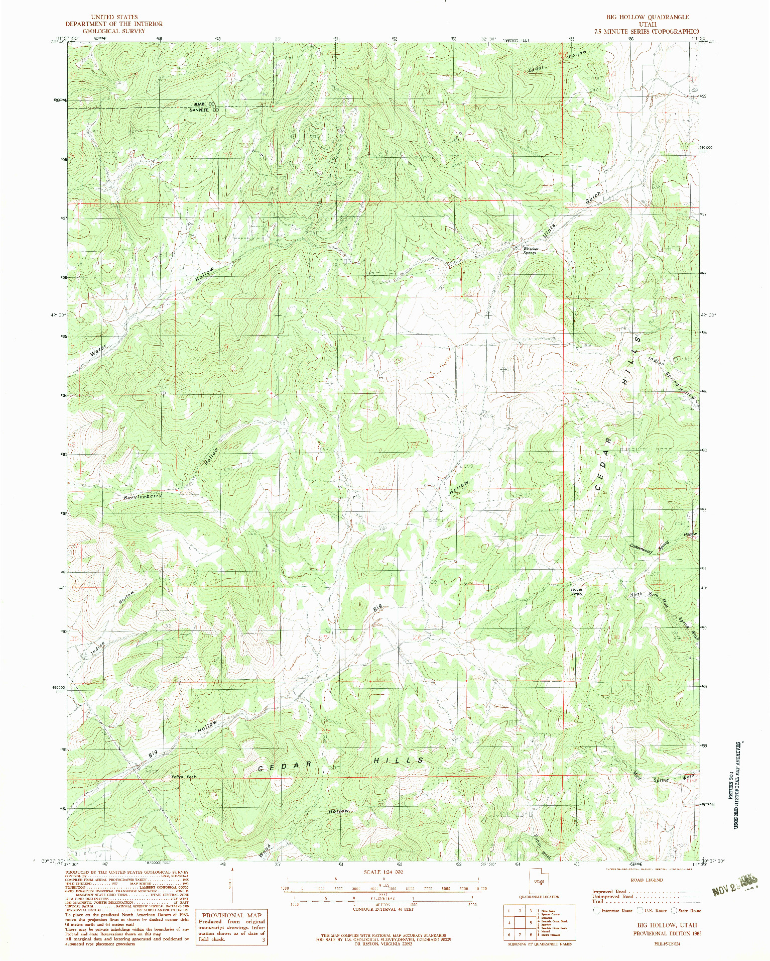 USGS 1:24000-SCALE QUADRANGLE FOR BIG HOLLOW, UT 1983