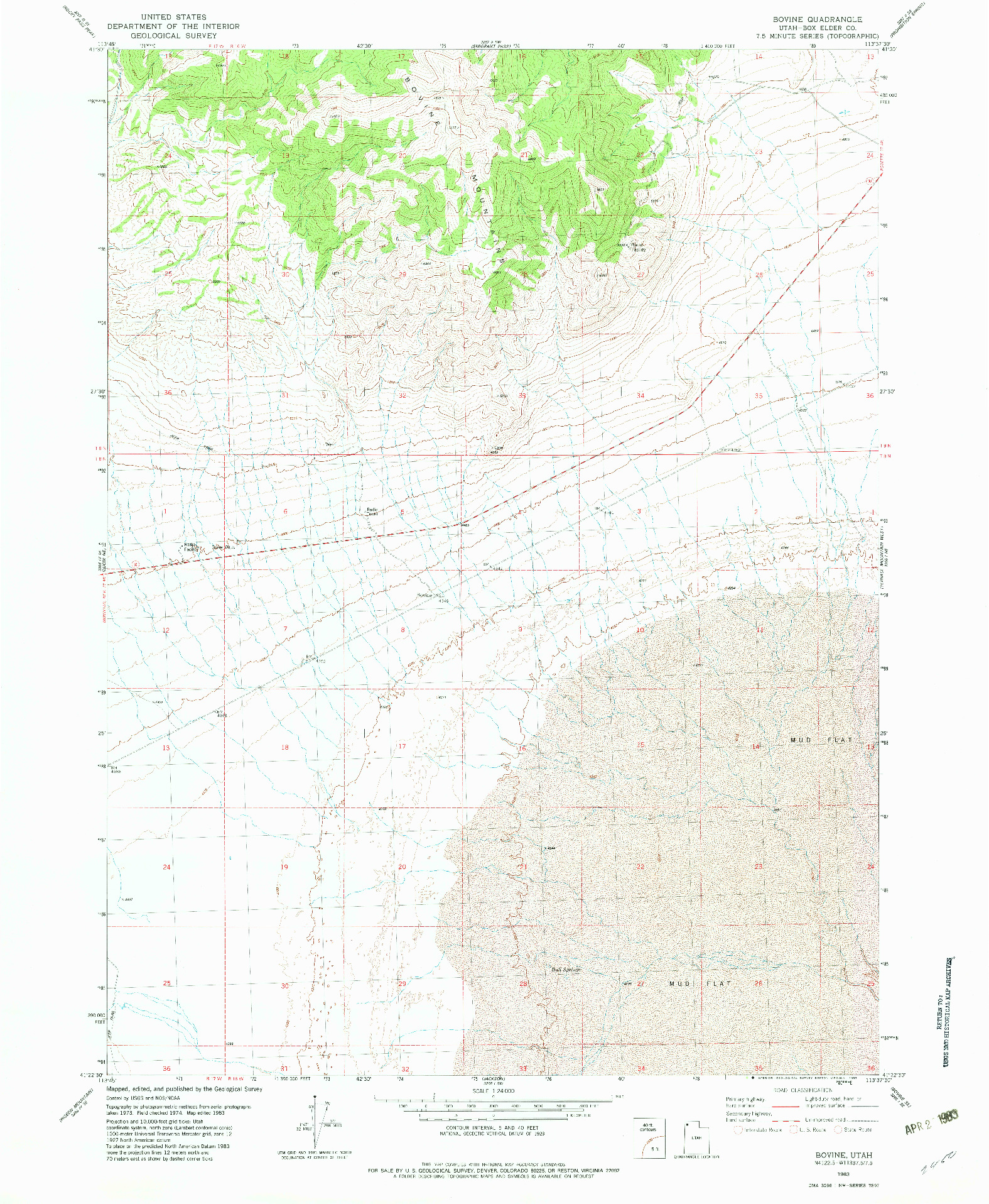 USGS 1:24000-SCALE QUADRANGLE FOR BOVINE, UT 1983