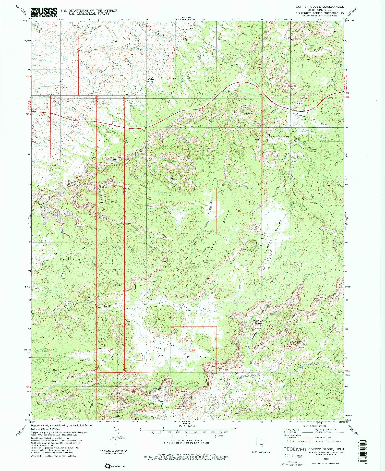 USGS 1:24000-SCALE QUADRANGLE FOR COPPER GLOBE, UT 1983