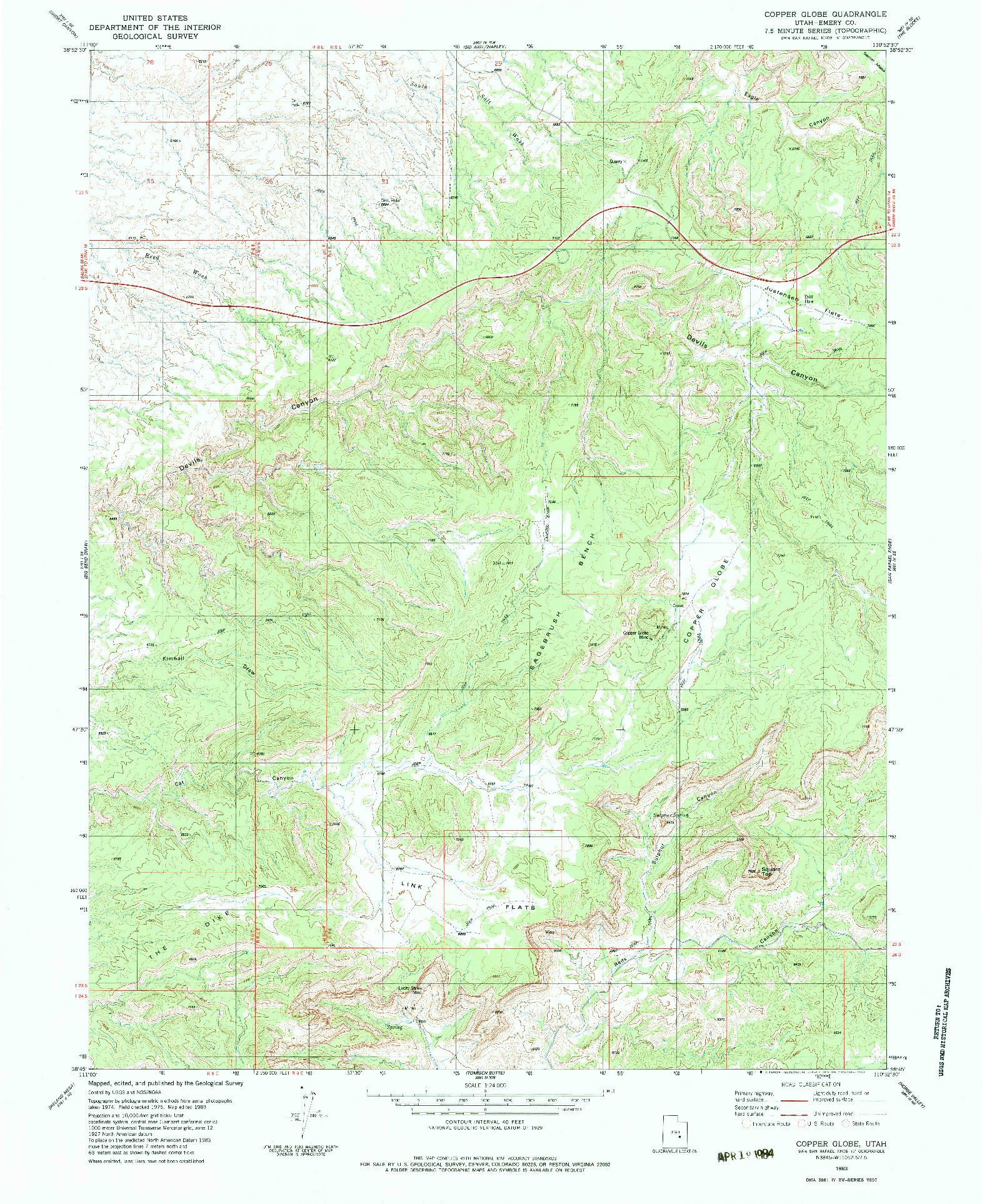 USGS 1:24000-SCALE QUADRANGLE FOR COPPER GLOBE, UT 1983