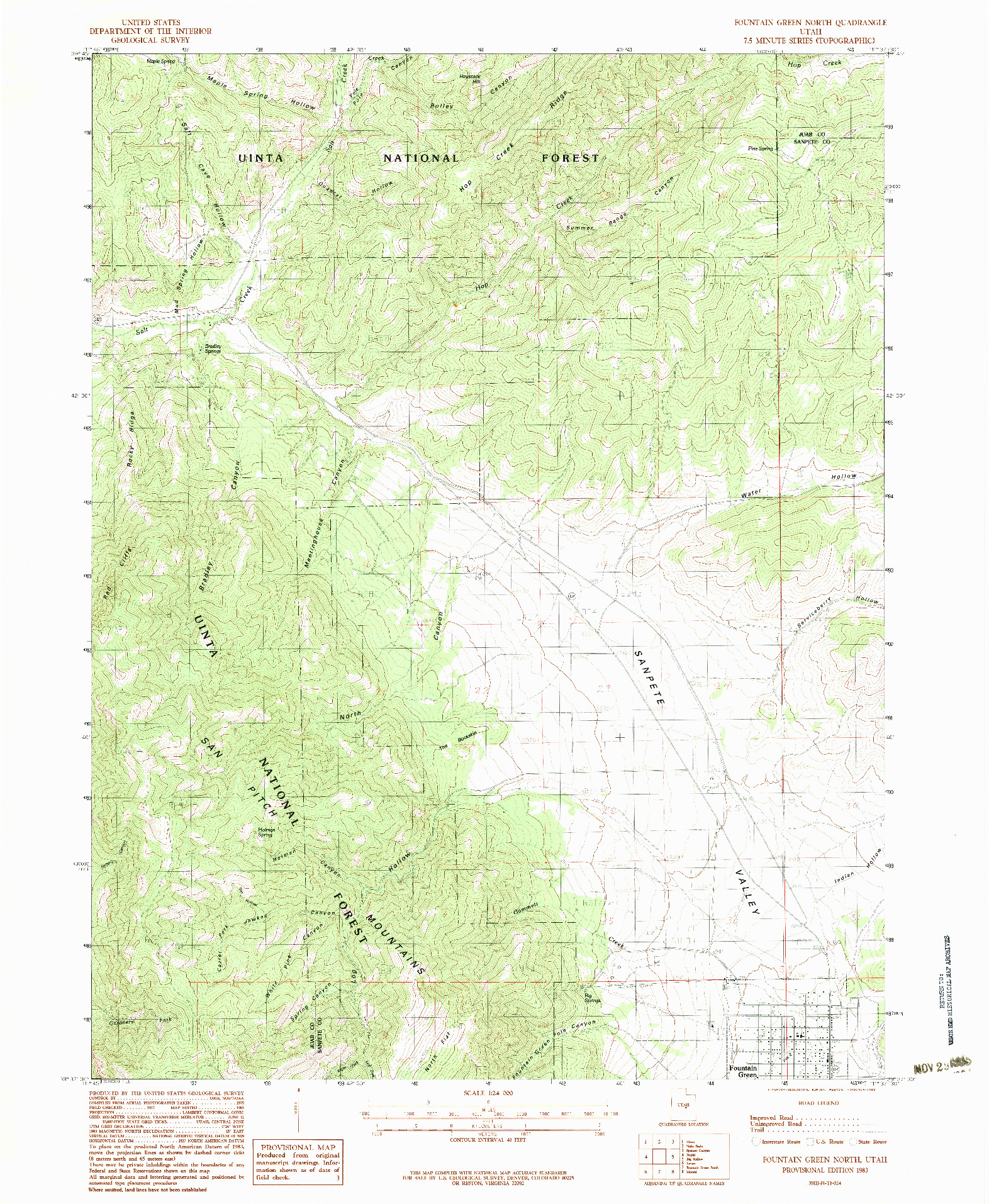 USGS 1:24000-SCALE QUADRANGLE FOR FOUNTAIN GREEN NORTH, UT 1983