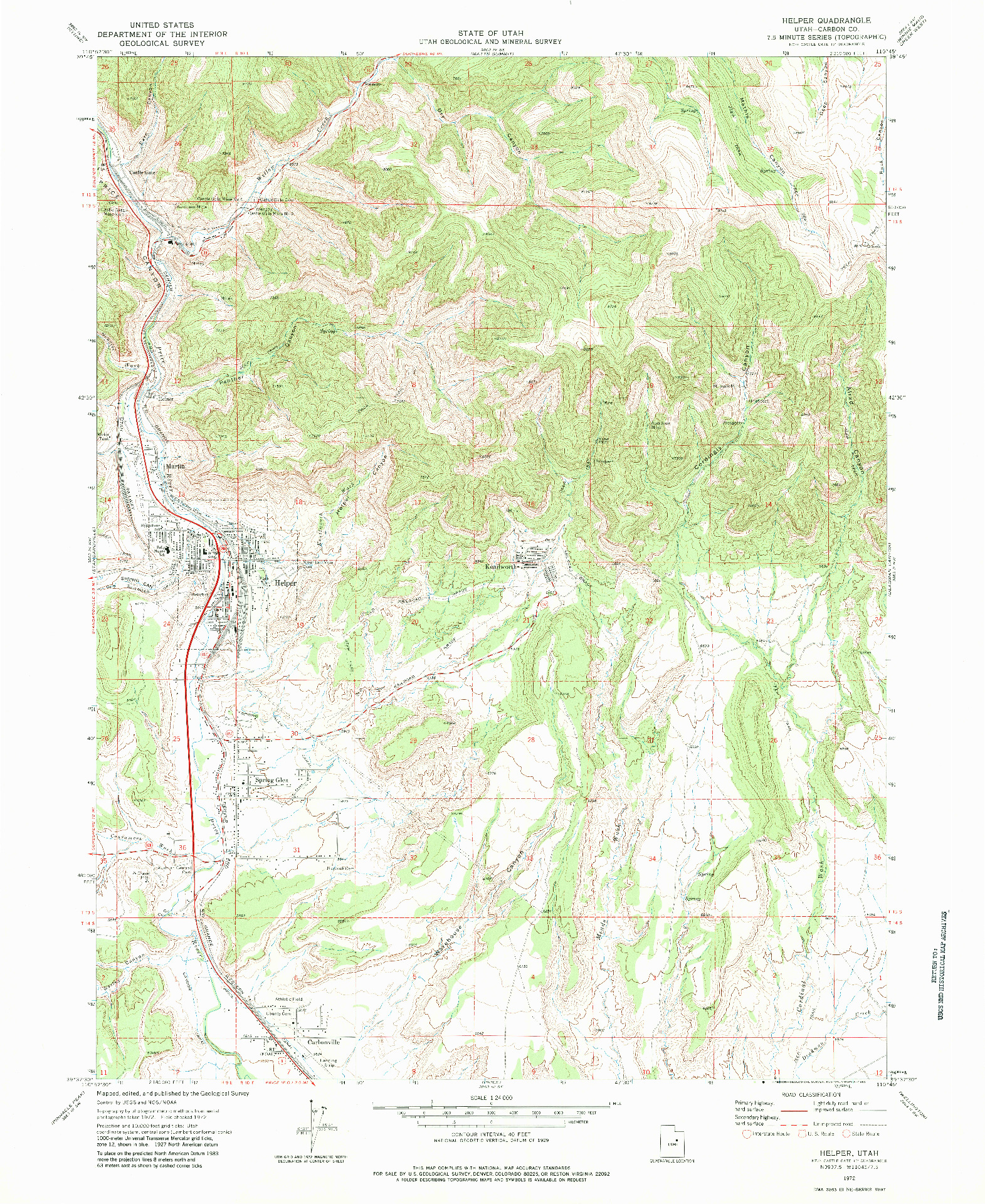 USGS 1:24000-SCALE QUADRANGLE FOR HELPER, UT 1972