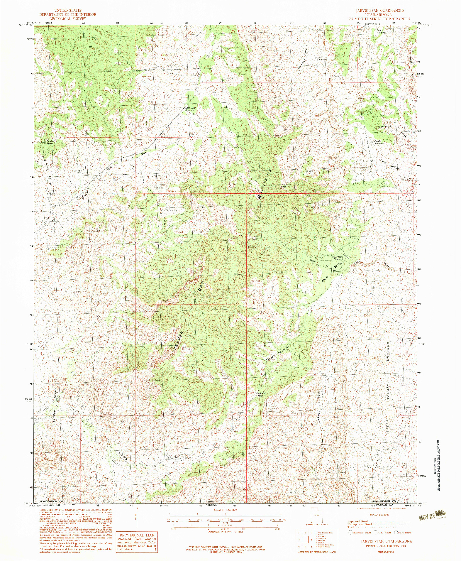USGS 1:24000-SCALE QUADRANGLE FOR JARVIS PEAK, UT 1983