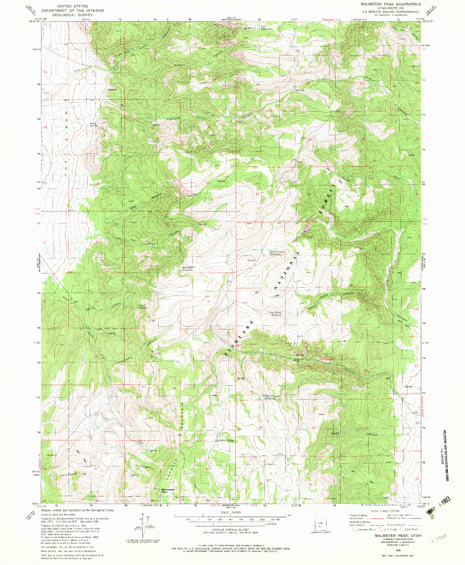 USGS 1:24000-SCALE QUADRANGLE FOR MALMSTEN PEAK, UT 1980