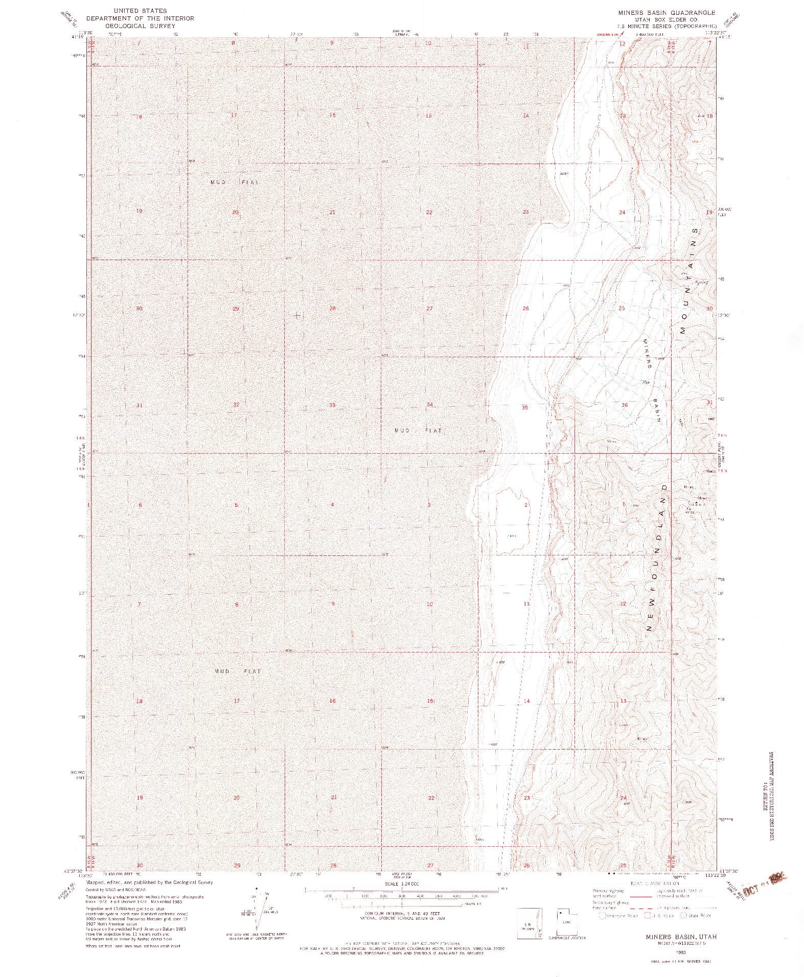 USGS 1:24000-SCALE QUADRANGLE FOR MINERS BASIN, UT 1983