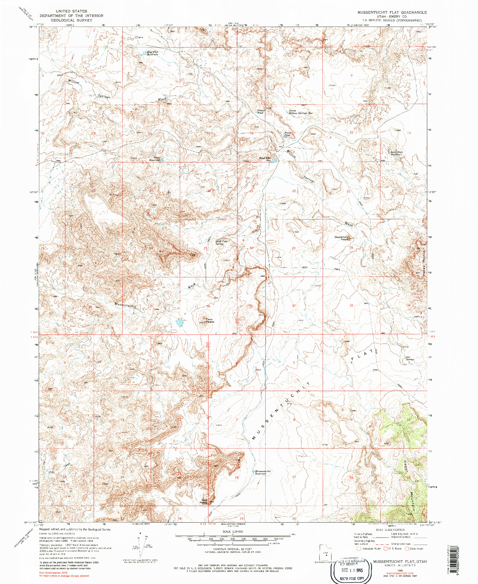 USGS 1:24000-SCALE QUADRANGLE FOR MUSSENTUCHIT FLAT, UT 1968