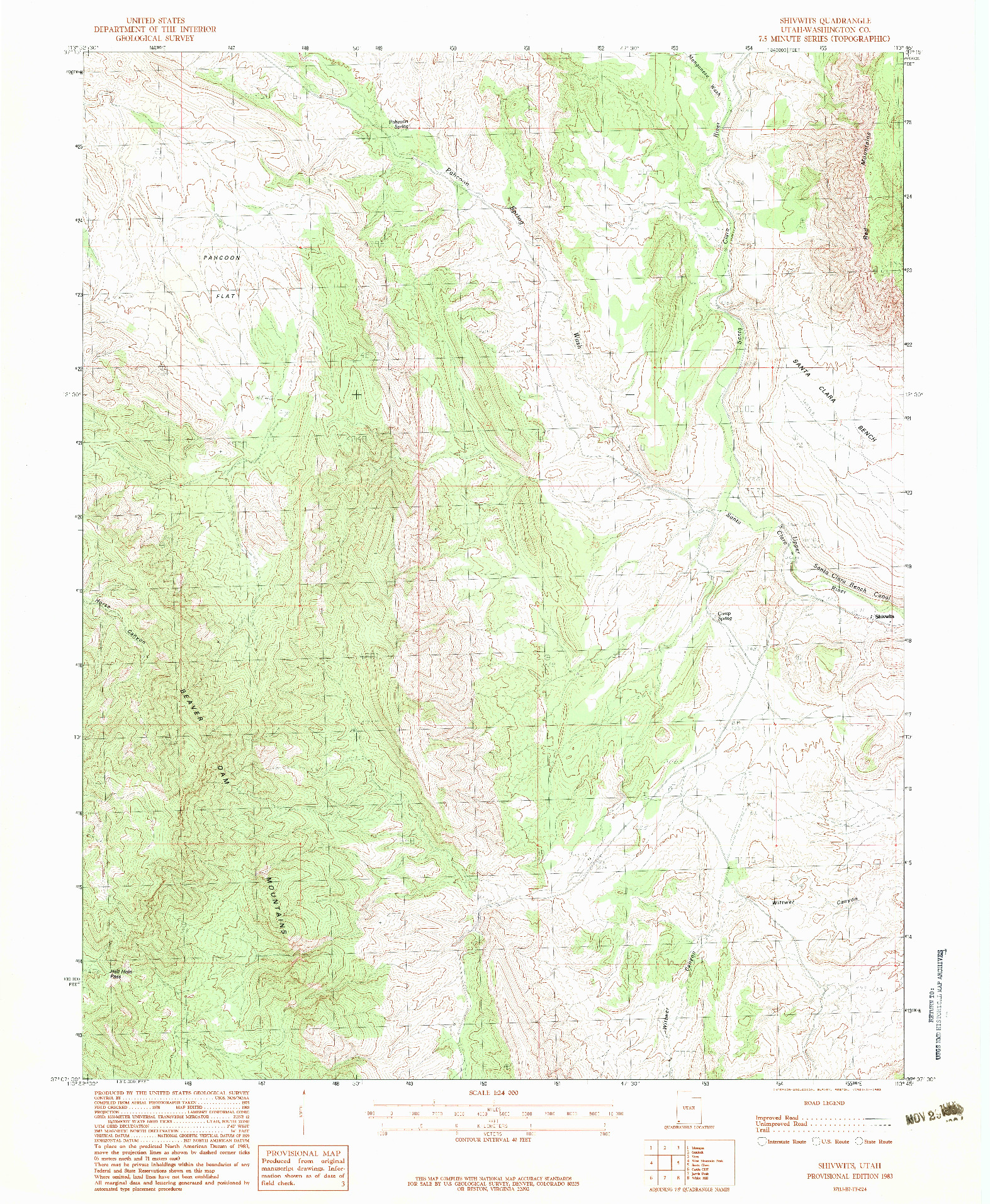 USGS 1:24000-SCALE QUADRANGLE FOR SHIVWITS, UT 1983