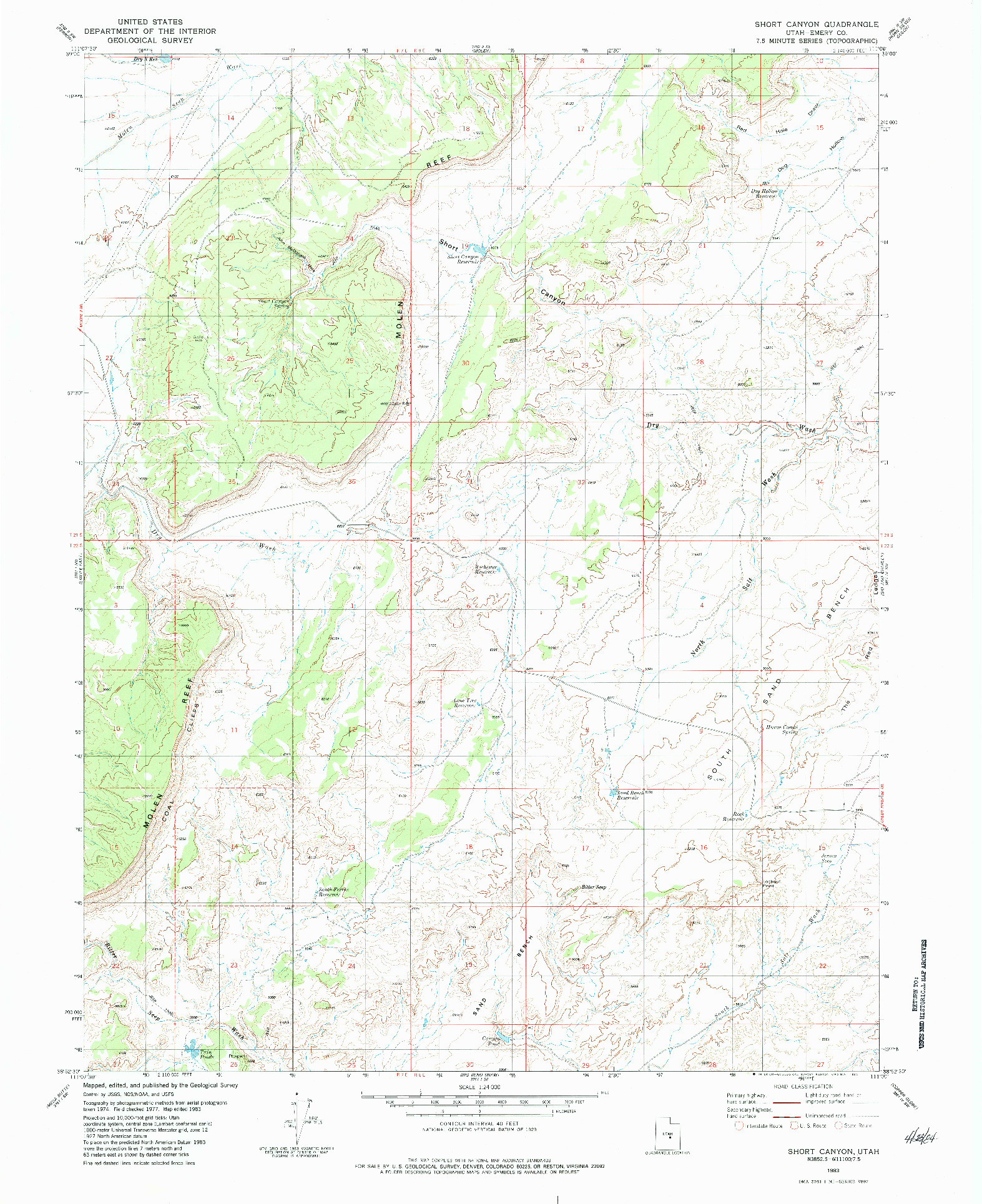 USGS 1:24000-SCALE QUADRANGLE FOR SHORT CANYON, UT 1983
