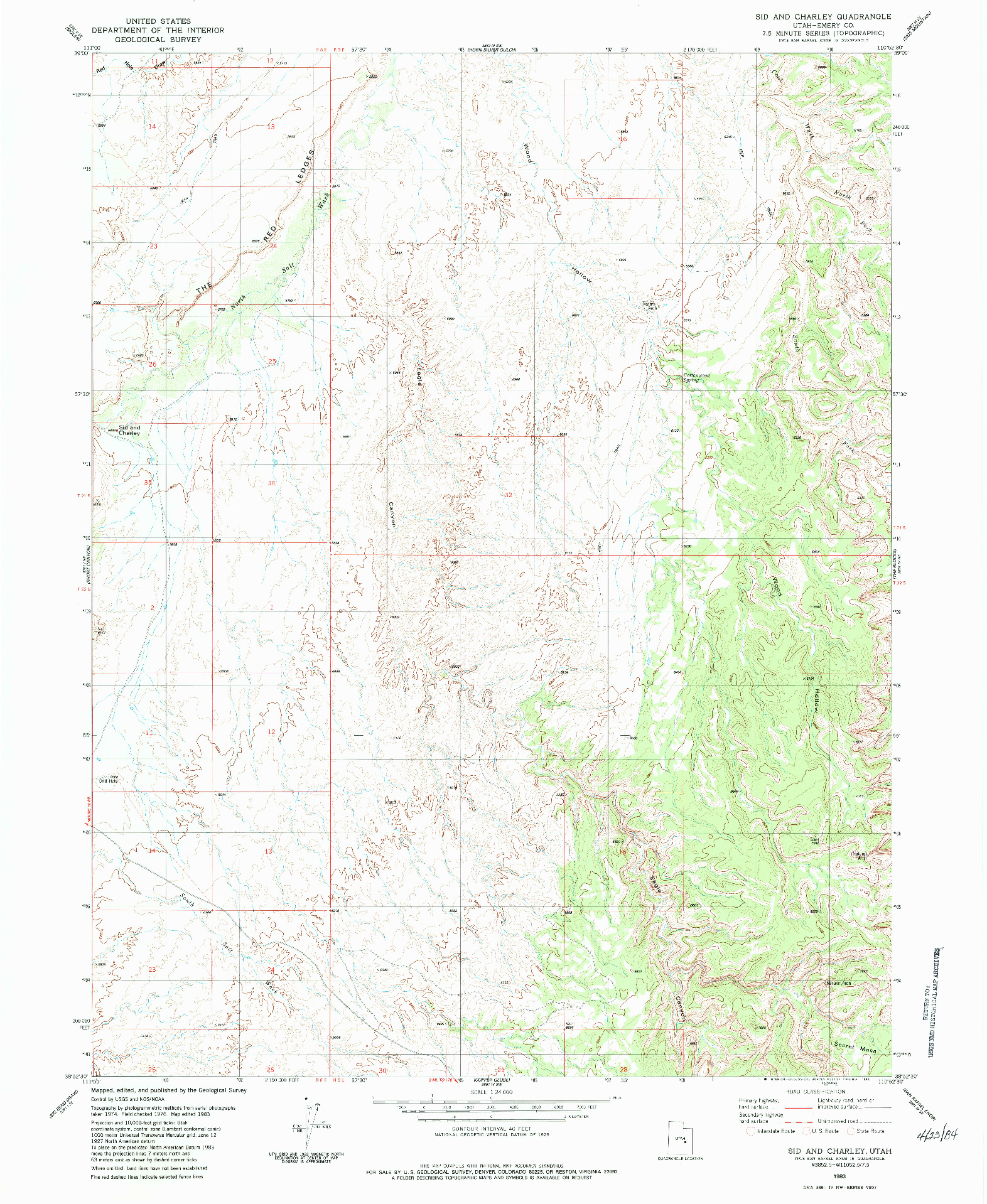 USGS 1:24000-SCALE QUADRANGLE FOR SID AND CHARLEY, UT 1983