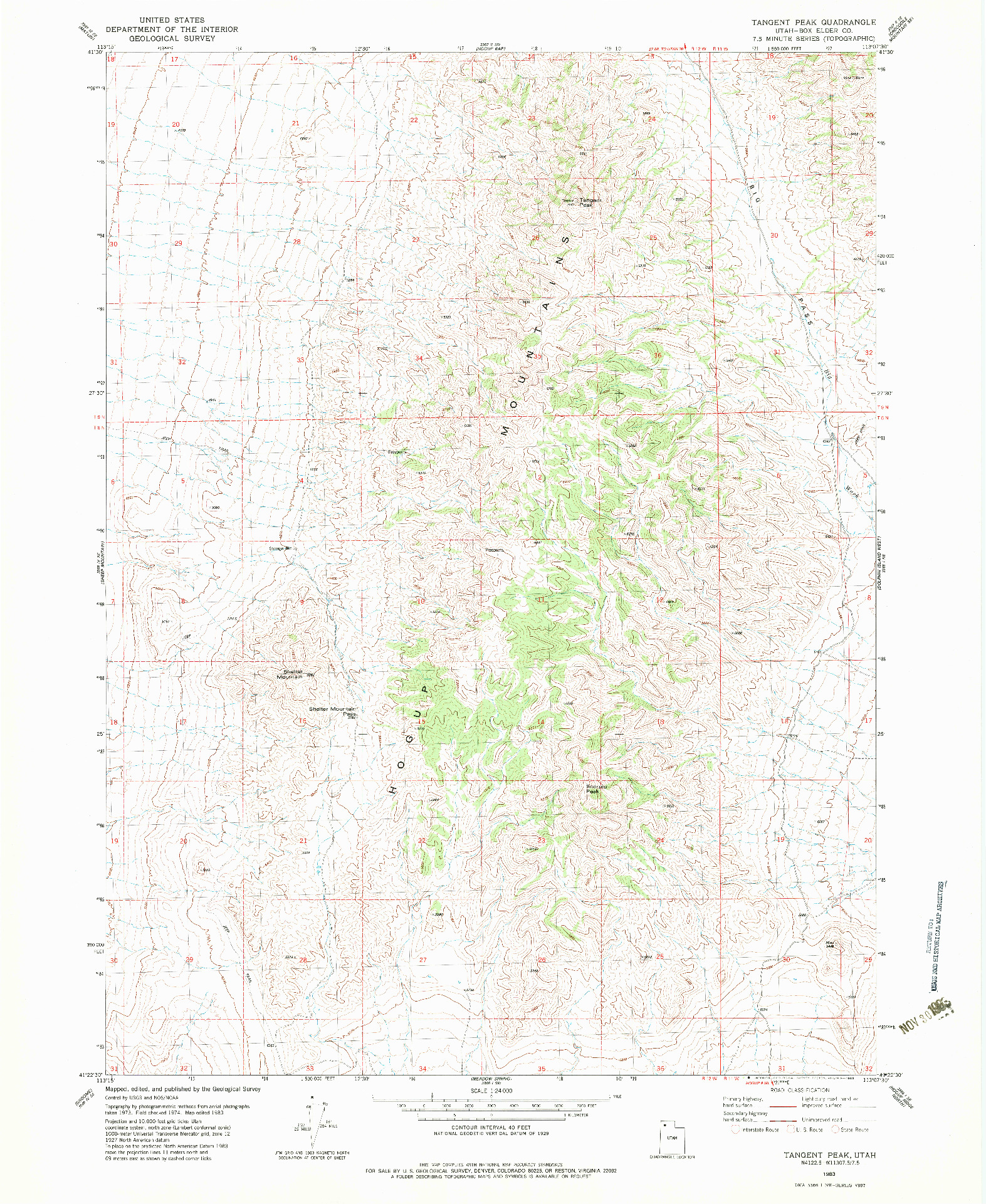 USGS 1:24000-SCALE QUADRANGLE FOR TANGENT PEAK, UT 1983