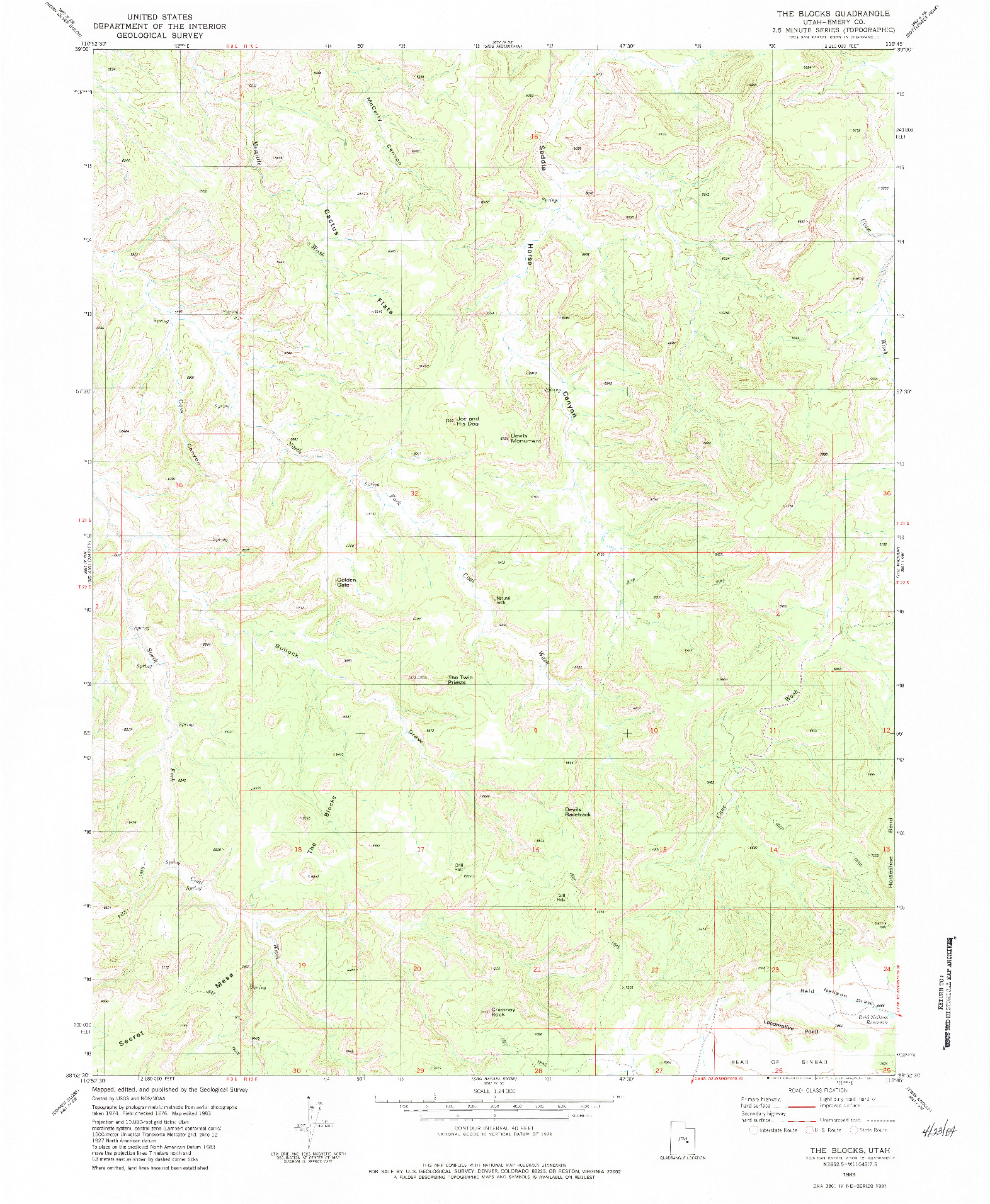 USGS 1:24000-SCALE QUADRANGLE FOR THE BLOCKS, UT 1983