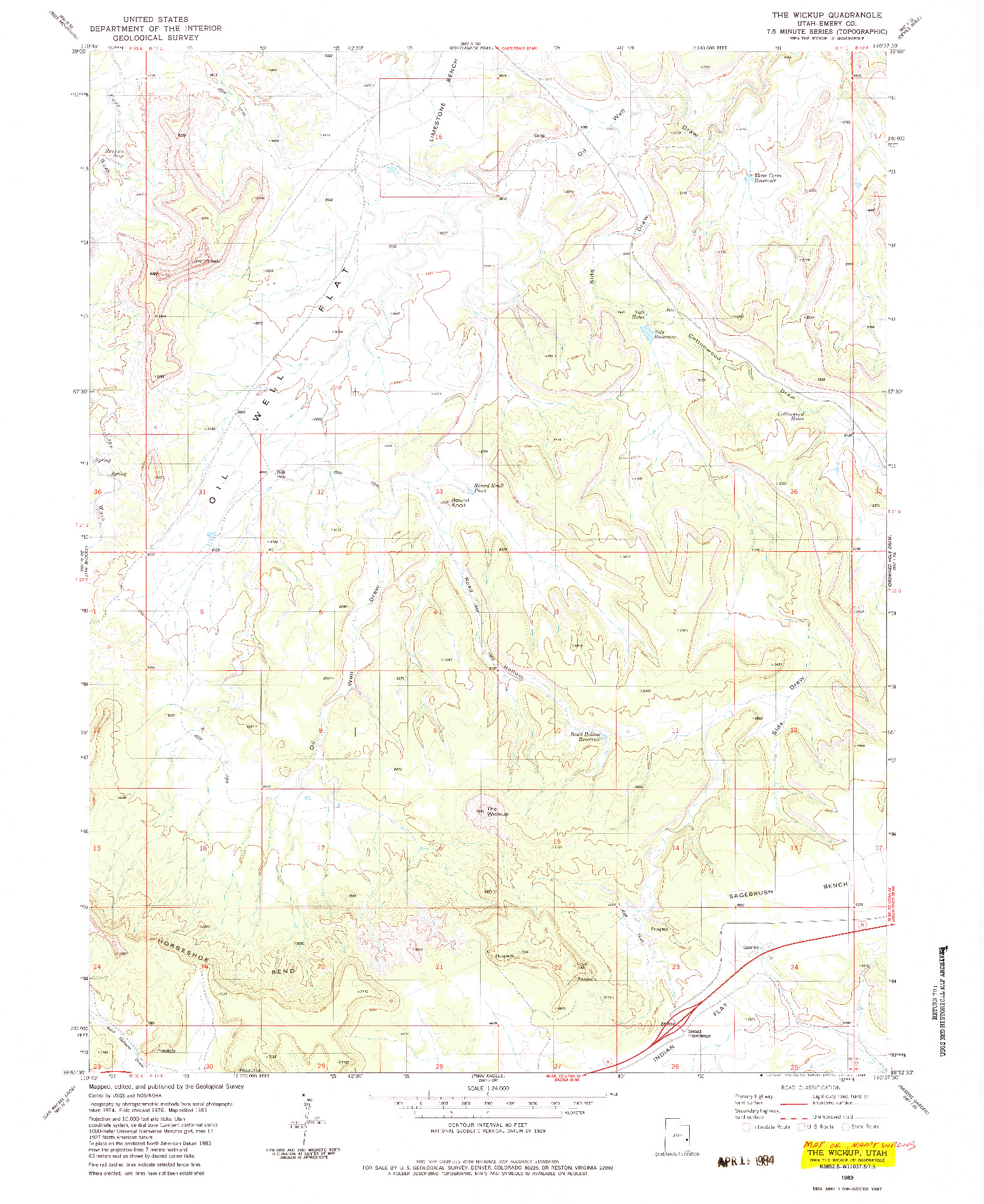 USGS 1:24000-SCALE QUADRANGLE FOR THE WICKIUP, UT 1983