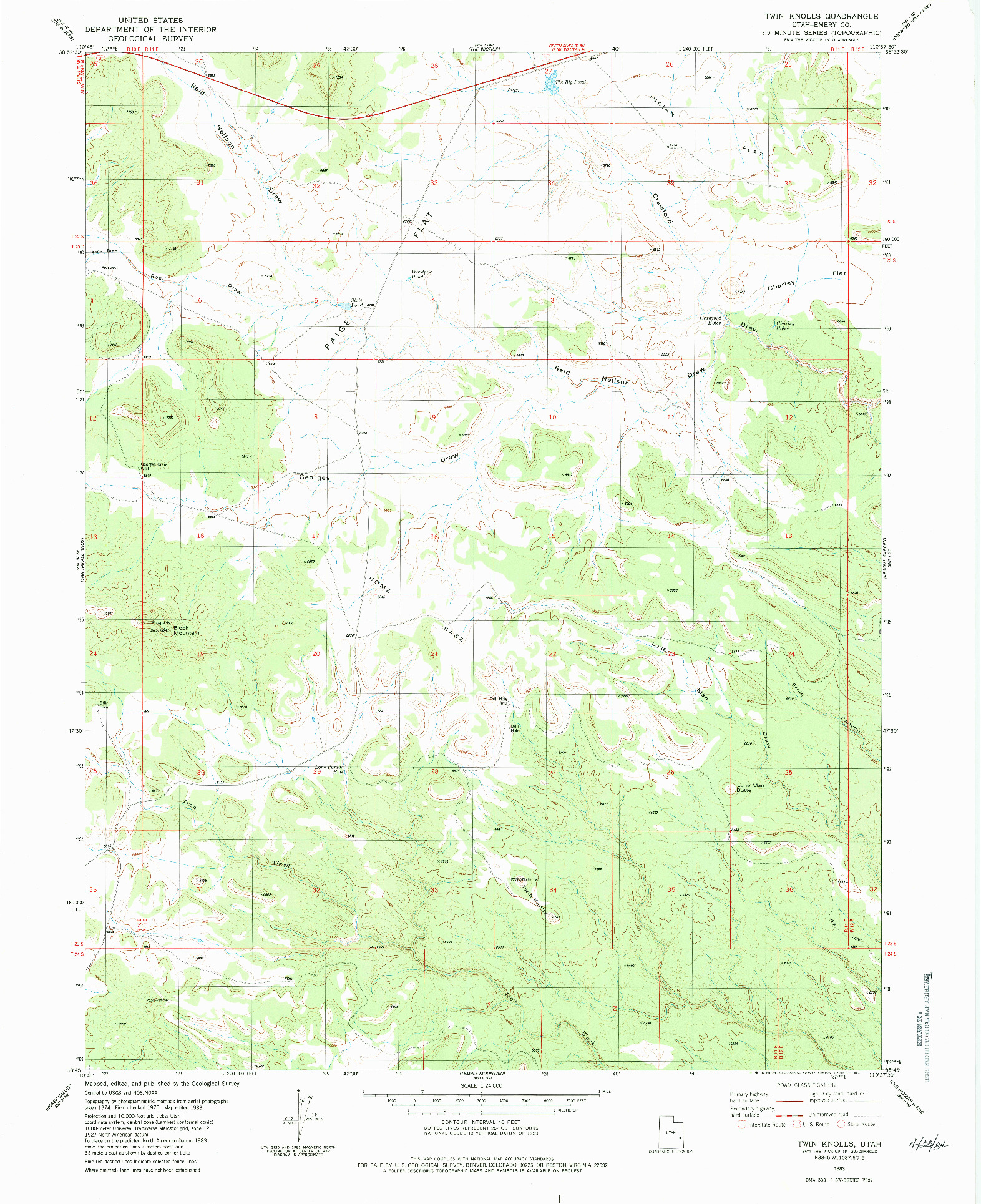 USGS 1:24000-SCALE QUADRANGLE FOR TWIN KNOLLS, UT 1983