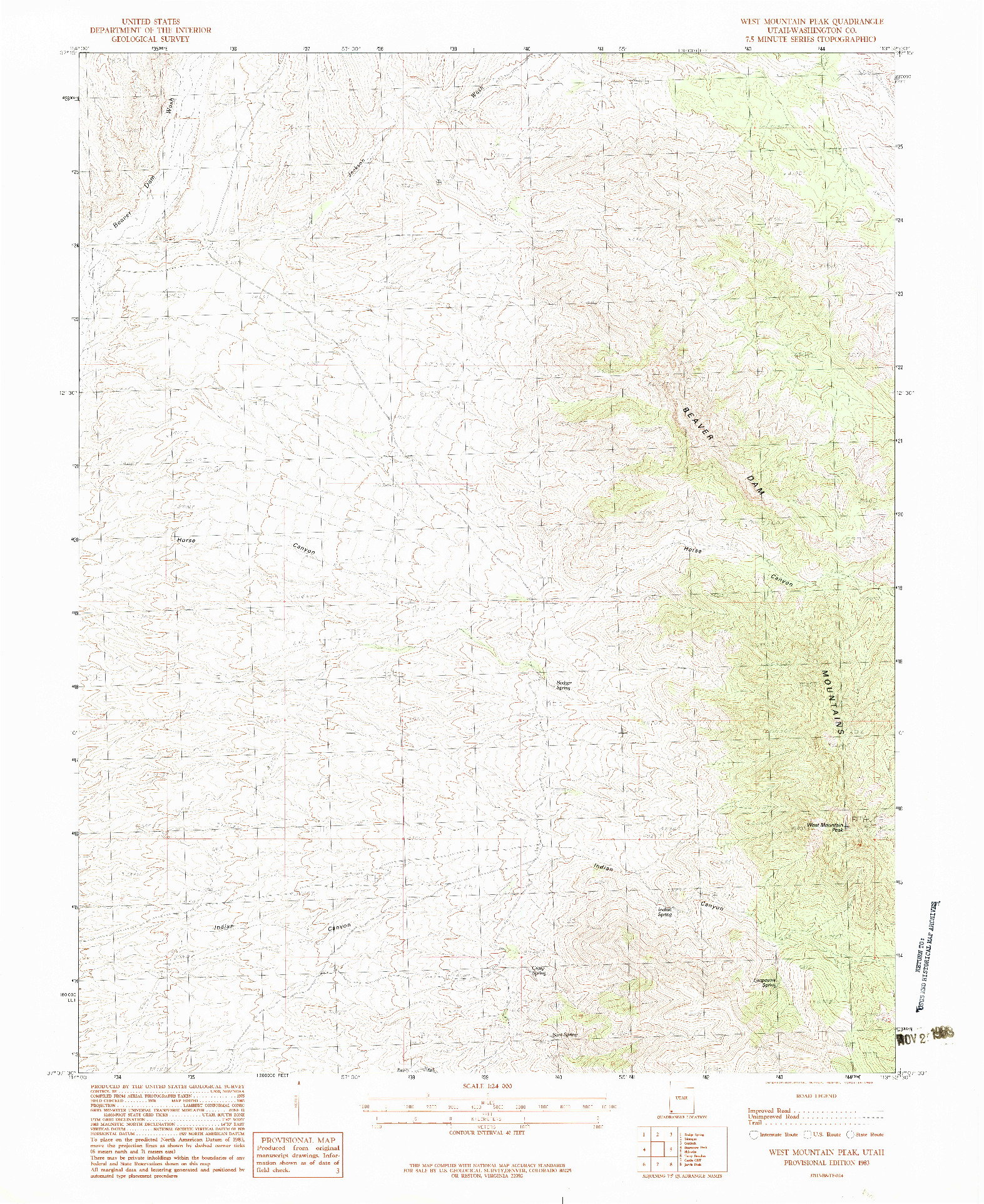 USGS 1:24000-SCALE QUADRANGLE FOR WEST MOUNTAIN PEAK, UT 1983