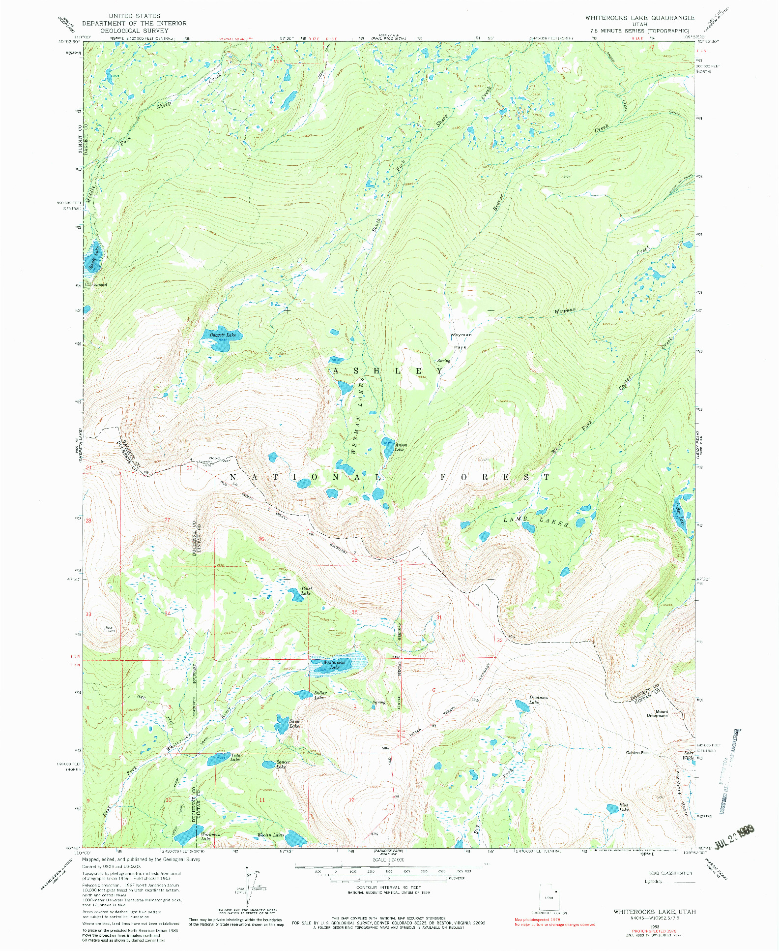 USGS 1:24000-SCALE QUADRANGLE FOR WHITEROCKS LAKE, UT 1963