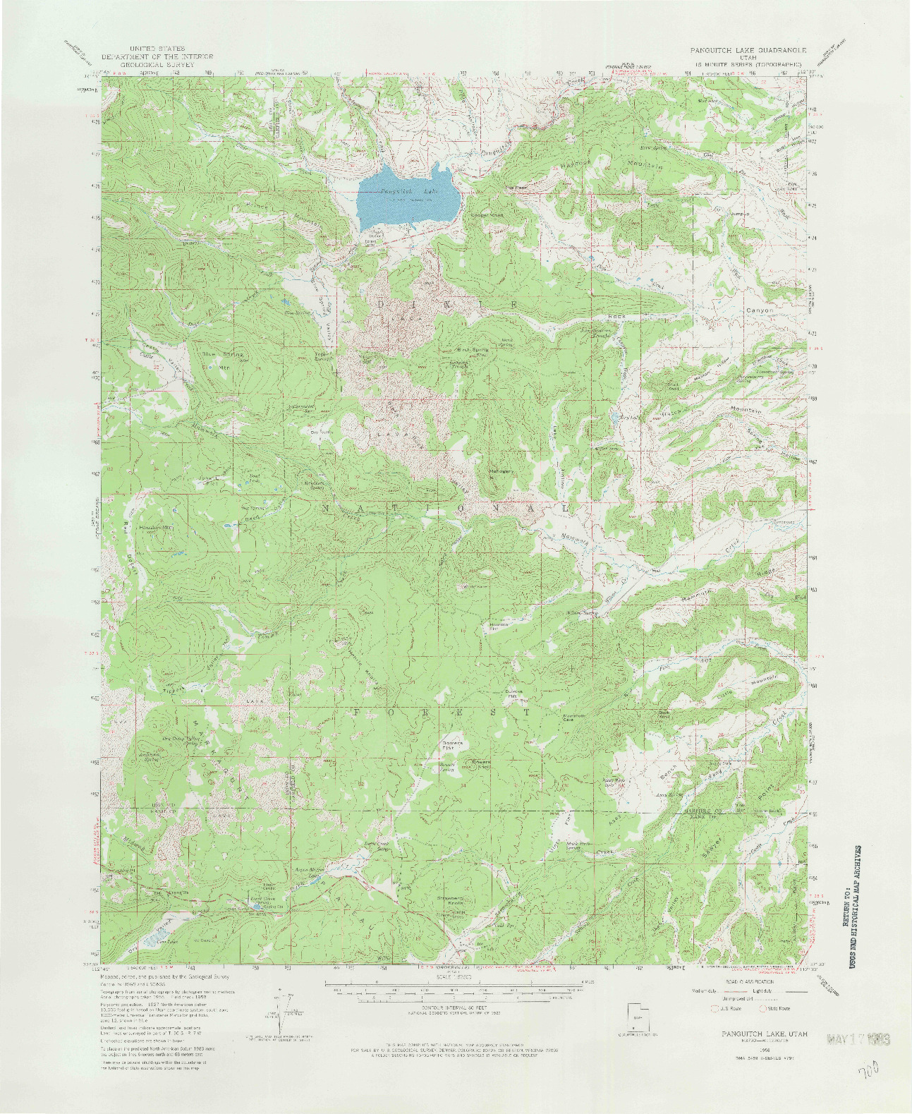 USGS 1:62500-SCALE QUADRANGLE FOR PANGUITCH LAKE, UT 1958