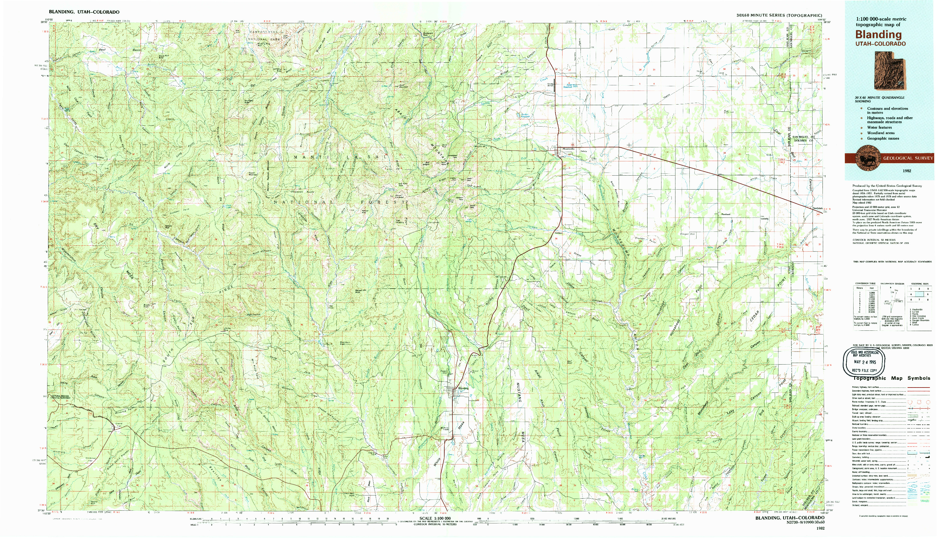 USGS 1:100000-SCALE QUADRANGLE FOR BLANDING, UT 1982