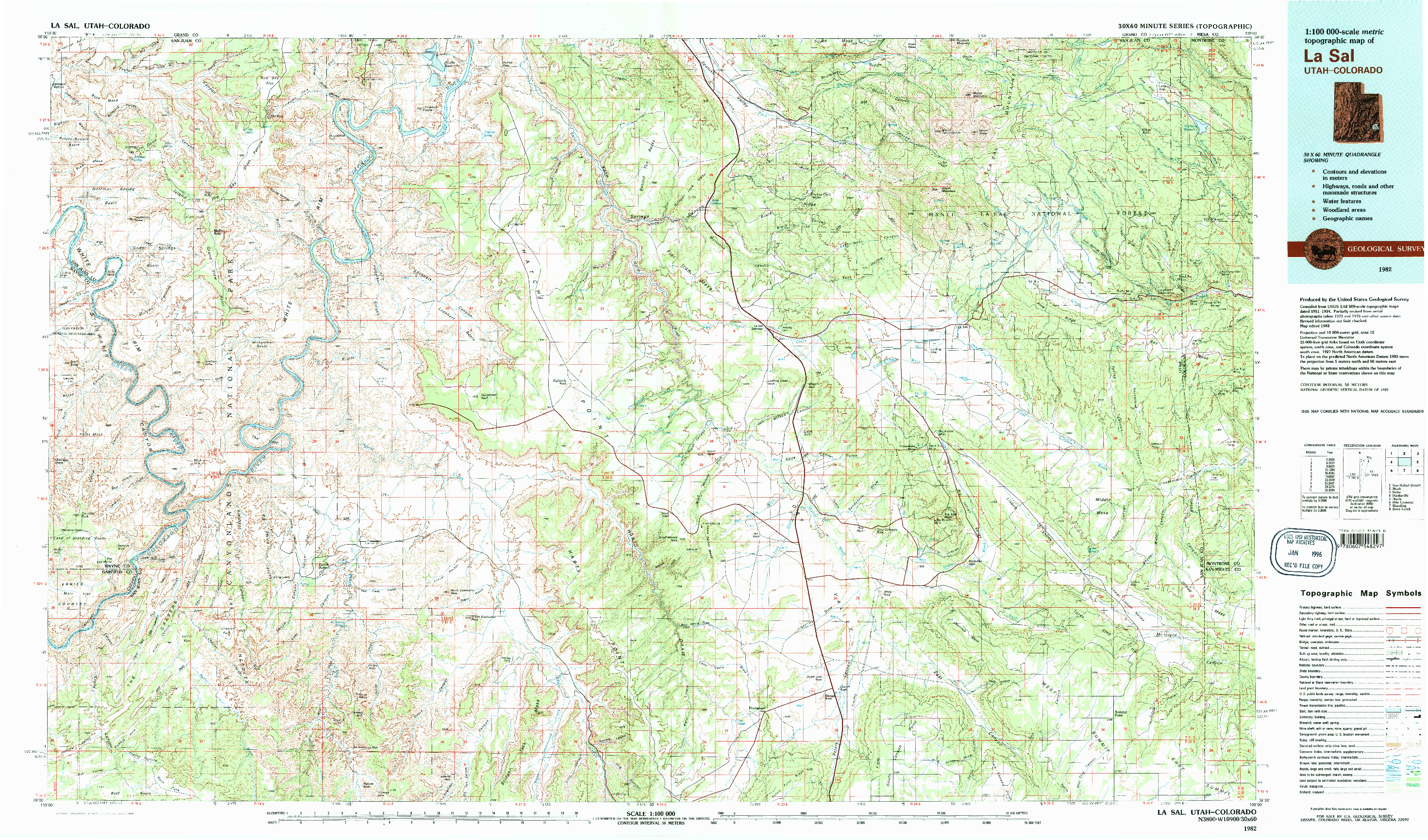 USGS 1:100000-SCALE QUADRANGLE FOR LA SAL, UT 1982