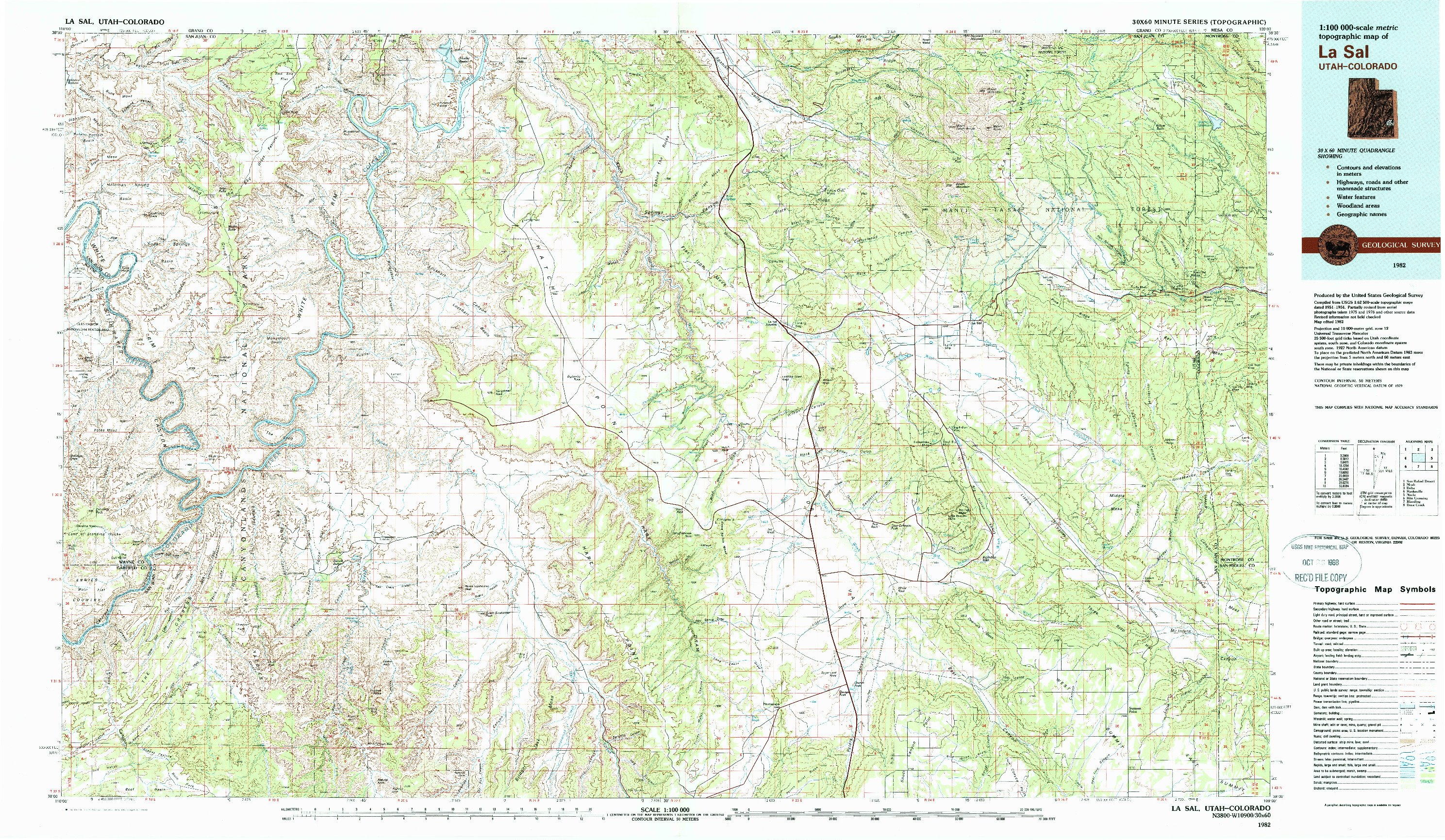 USGS 1:100000-SCALE QUADRANGLE FOR LA SAL, UT 1982