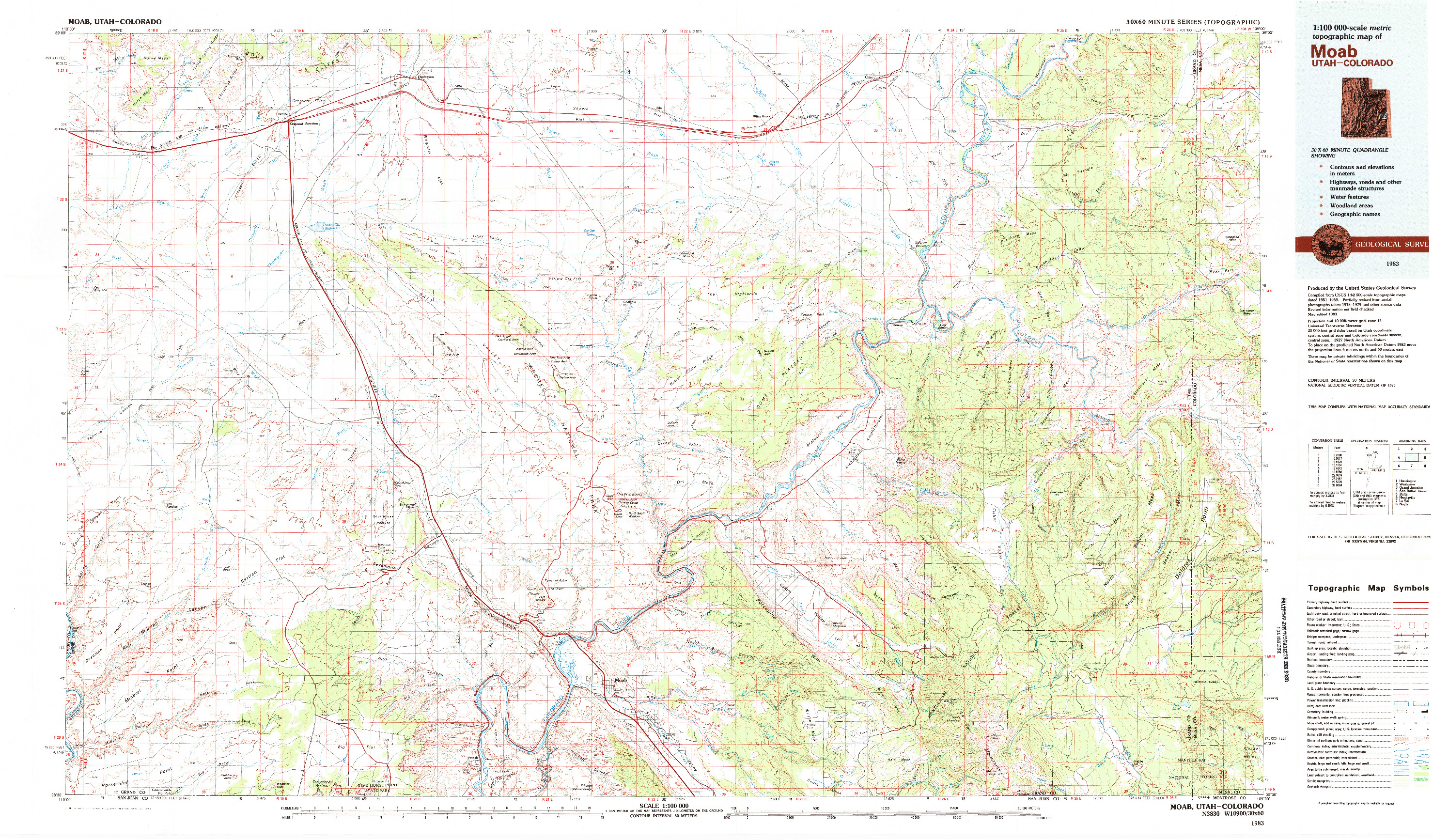 USGS 1:100000-SCALE QUADRANGLE FOR MOAB, UT 1983