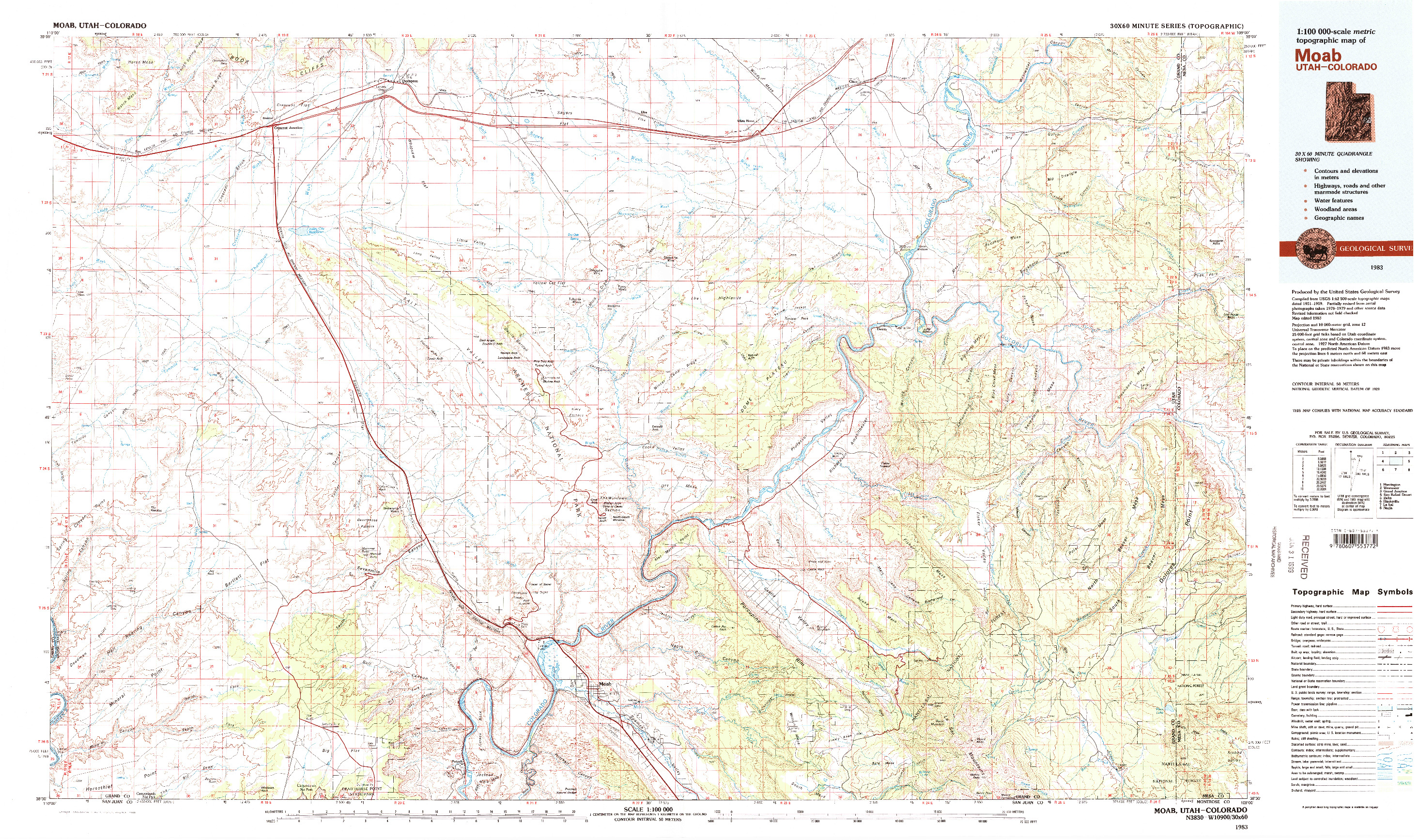 USGS 1:100000-SCALE QUADRANGLE FOR MOAB, UT 1983