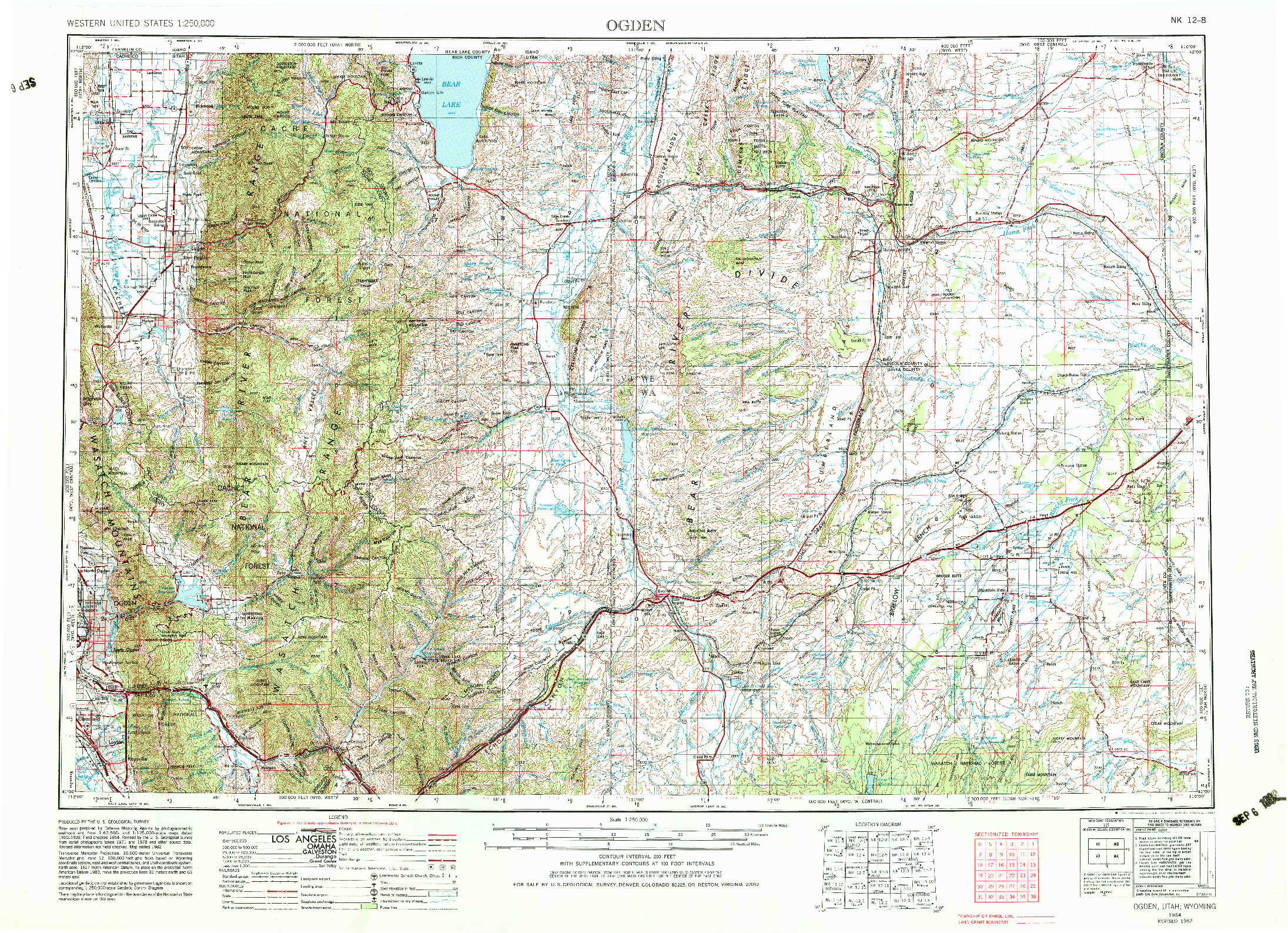 USGS 1:250000-SCALE QUADRANGLE FOR OGDEN, UT 1954