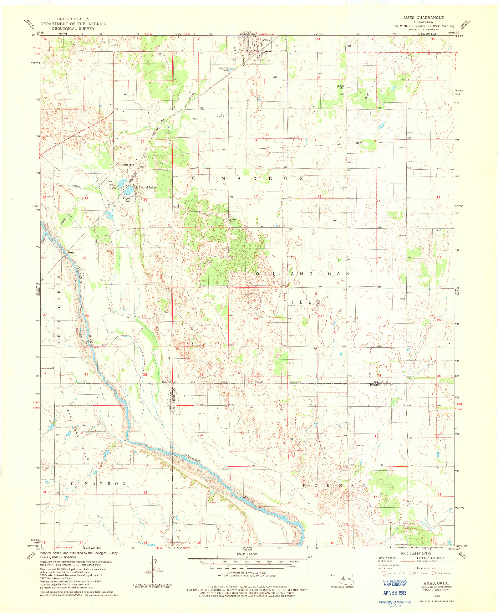 USGS 1:24000-SCALE QUADRANGLE FOR AMES, OK 1982