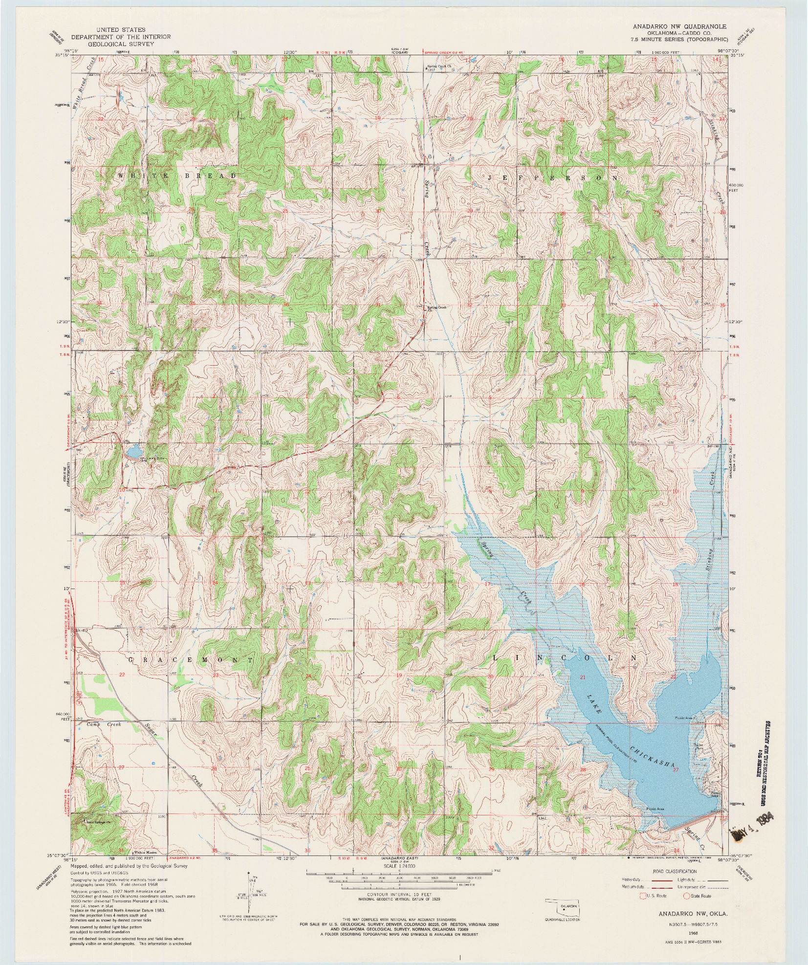USGS 1:24000-SCALE QUADRANGLE FOR ANADARKO NW, OK 1968