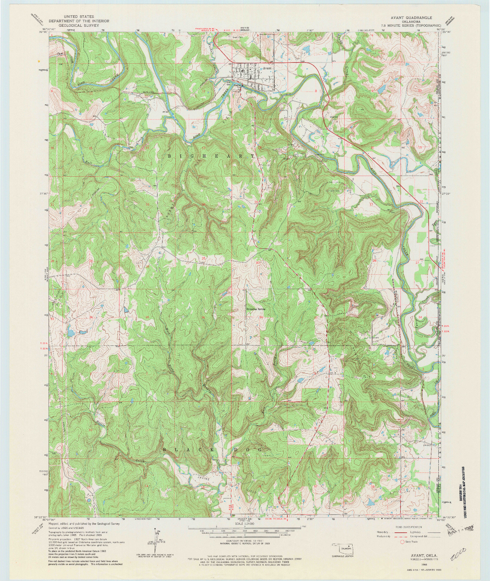 USGS 1:24000-SCALE QUADRANGLE FOR AVANT, OK 1966