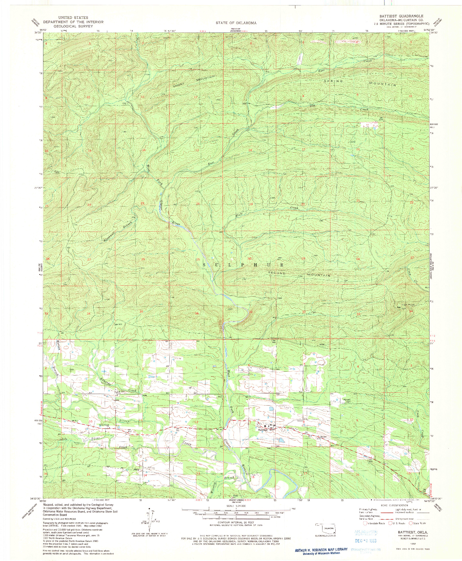 USGS 1:24000-SCALE QUADRANGLE FOR BATTIEST, OK 1982