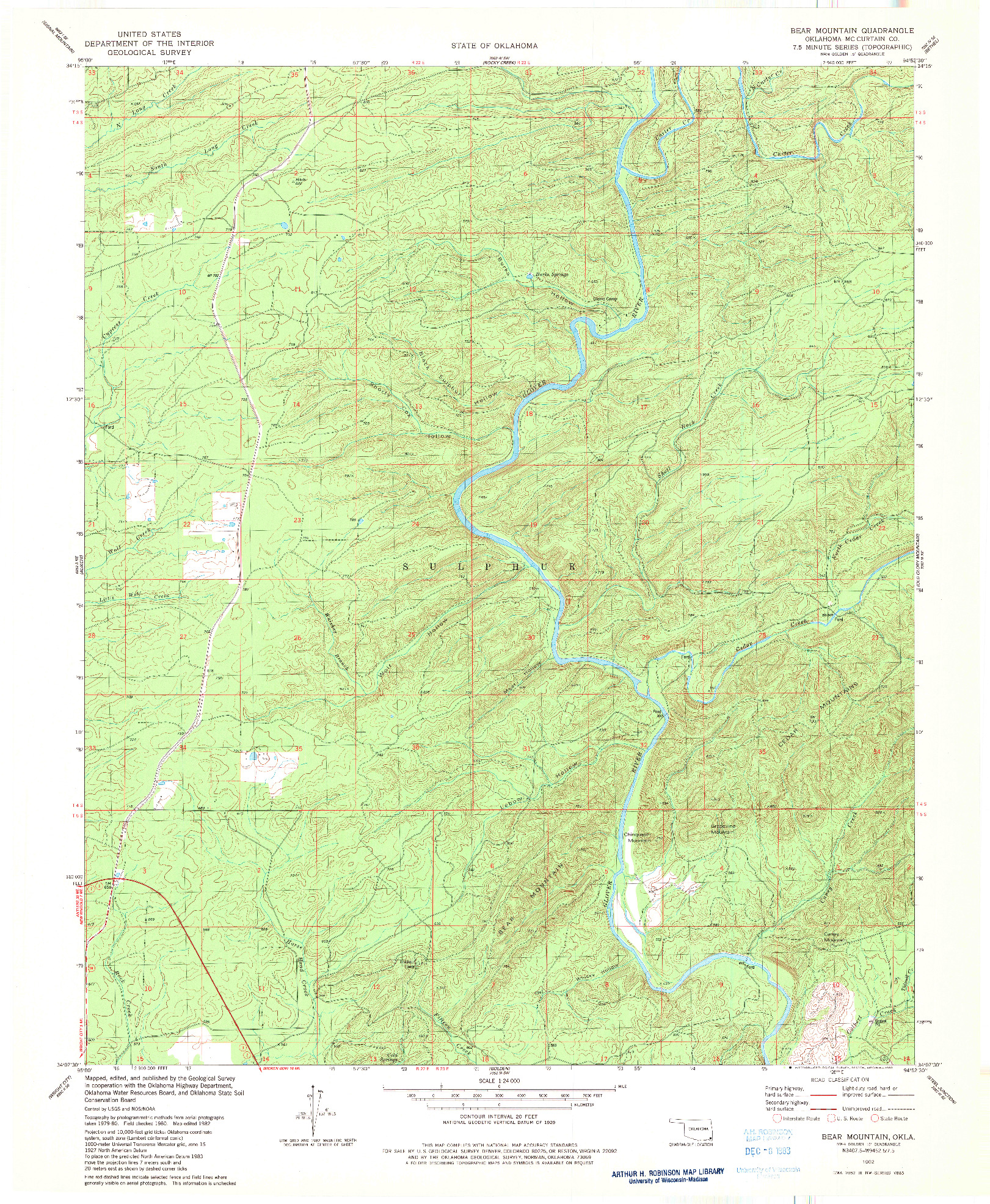 USGS 1:24000-SCALE QUADRANGLE FOR BEAR MOUNTAIN, OK 1982