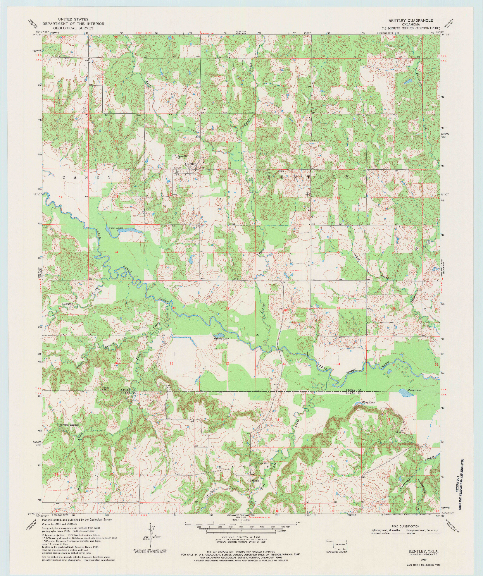 USGS 1:24000-SCALE QUADRANGLE FOR BENTLEY, OK 1969