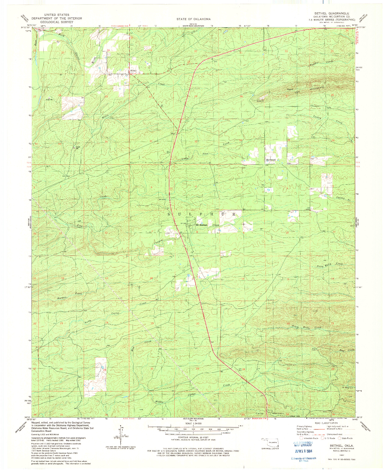 USGS 1:24000-SCALE QUADRANGLE FOR BETHEL, OK 1982