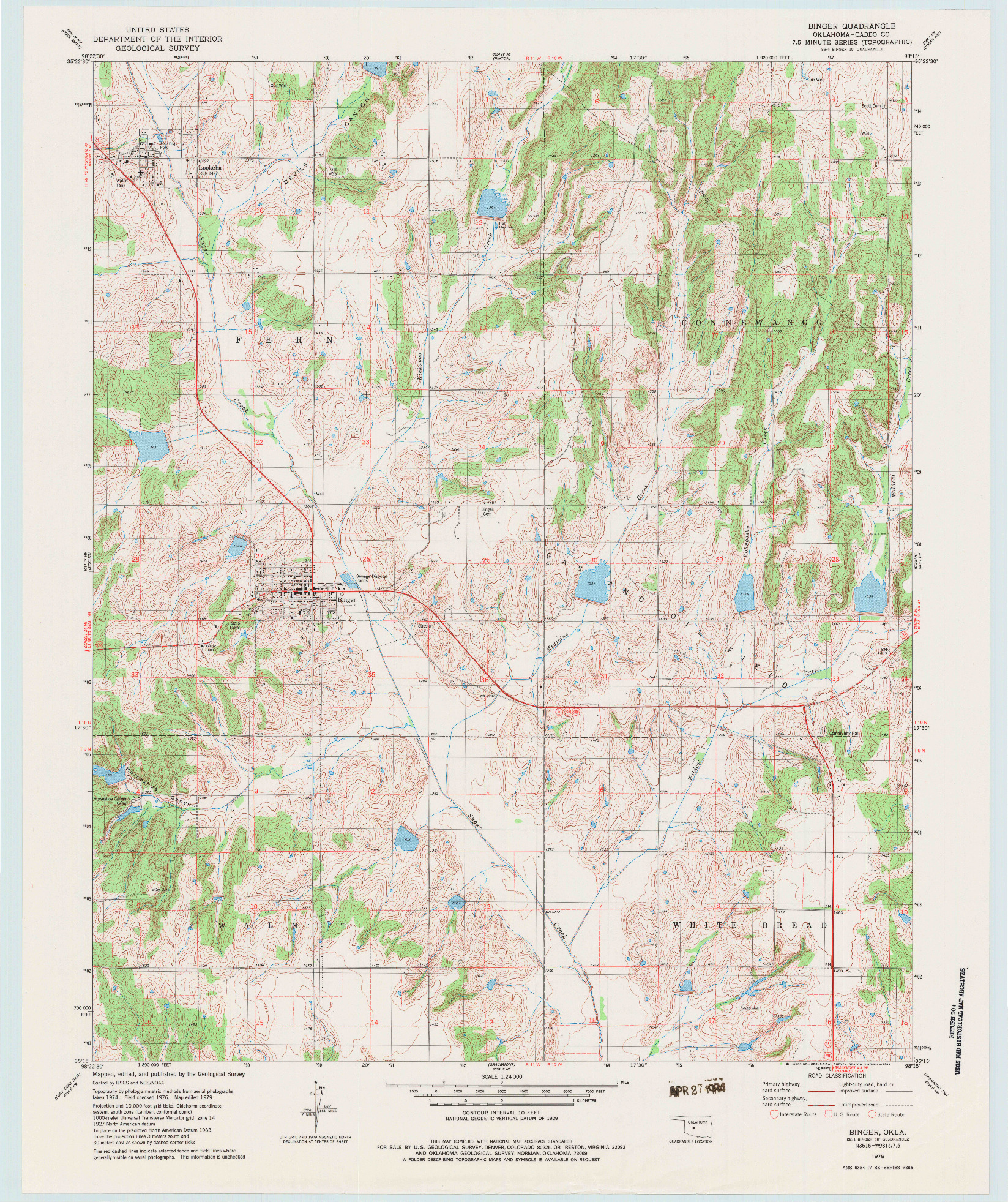 USGS 1:24000-SCALE QUADRANGLE FOR BINGER, OK 1979