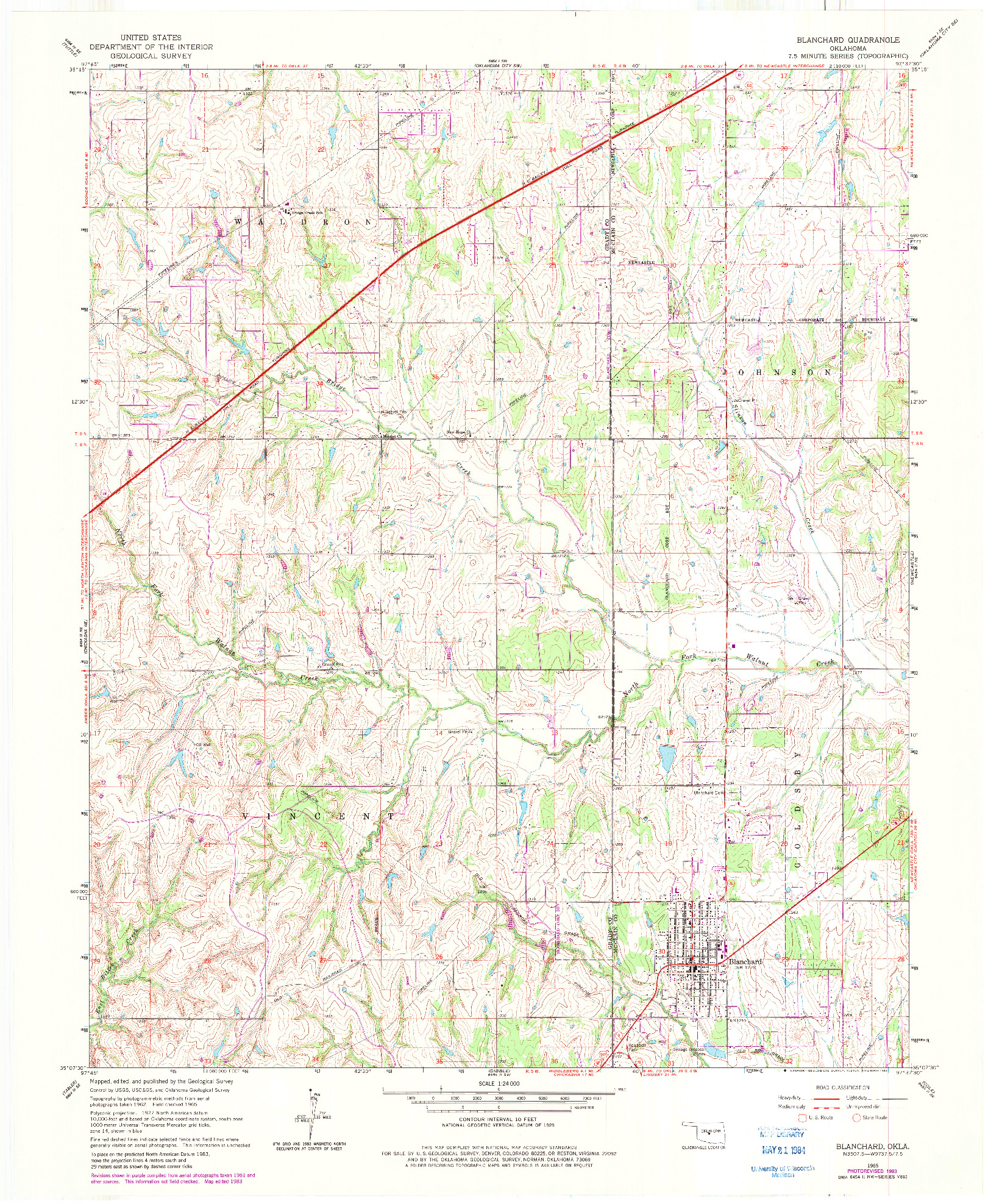 USGS 1:24000-SCALE QUADRANGLE FOR BLANCHARD, OK 1965