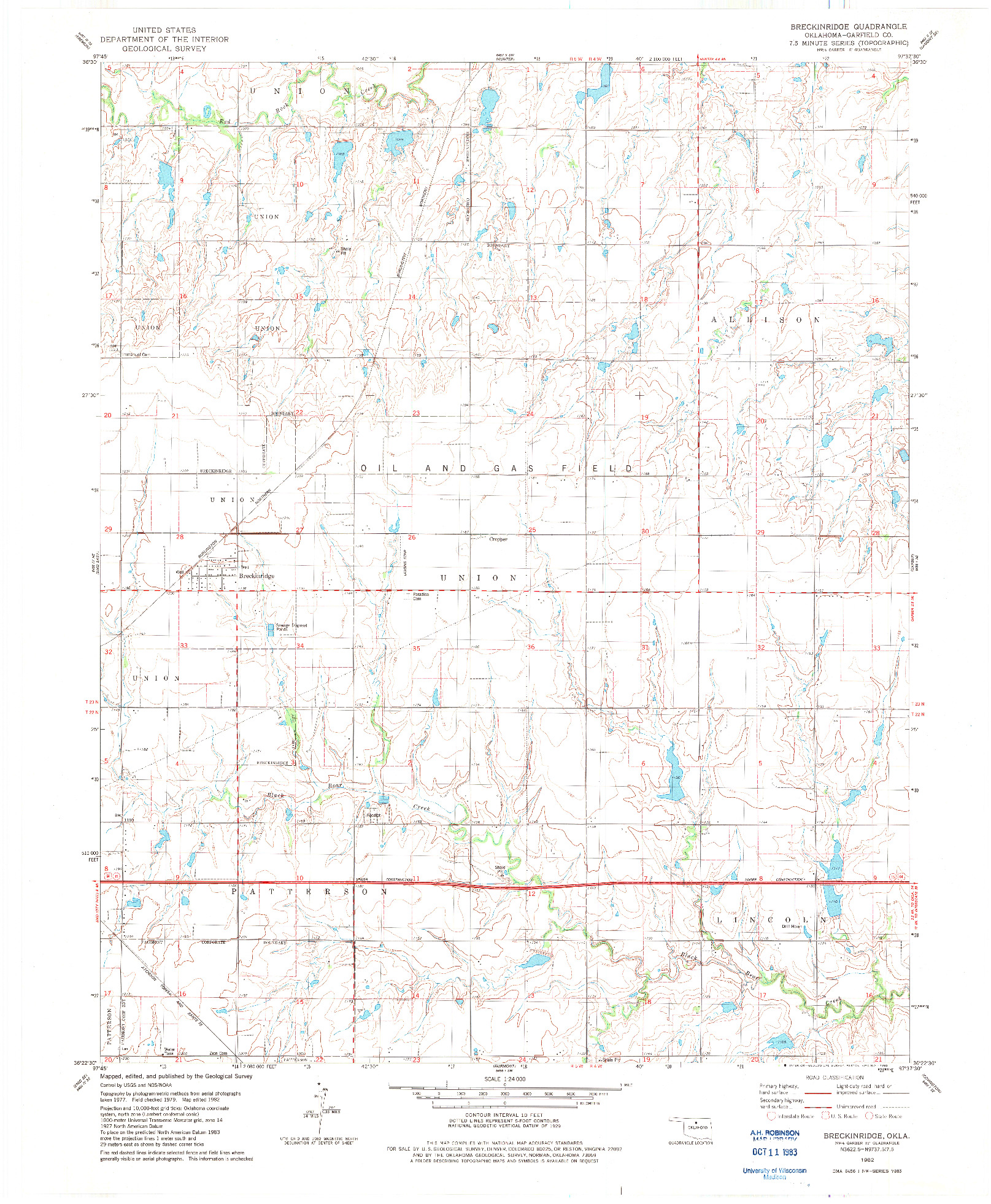 USGS 1:24000-SCALE QUADRANGLE FOR BRECKINRIDGE, OK 1982