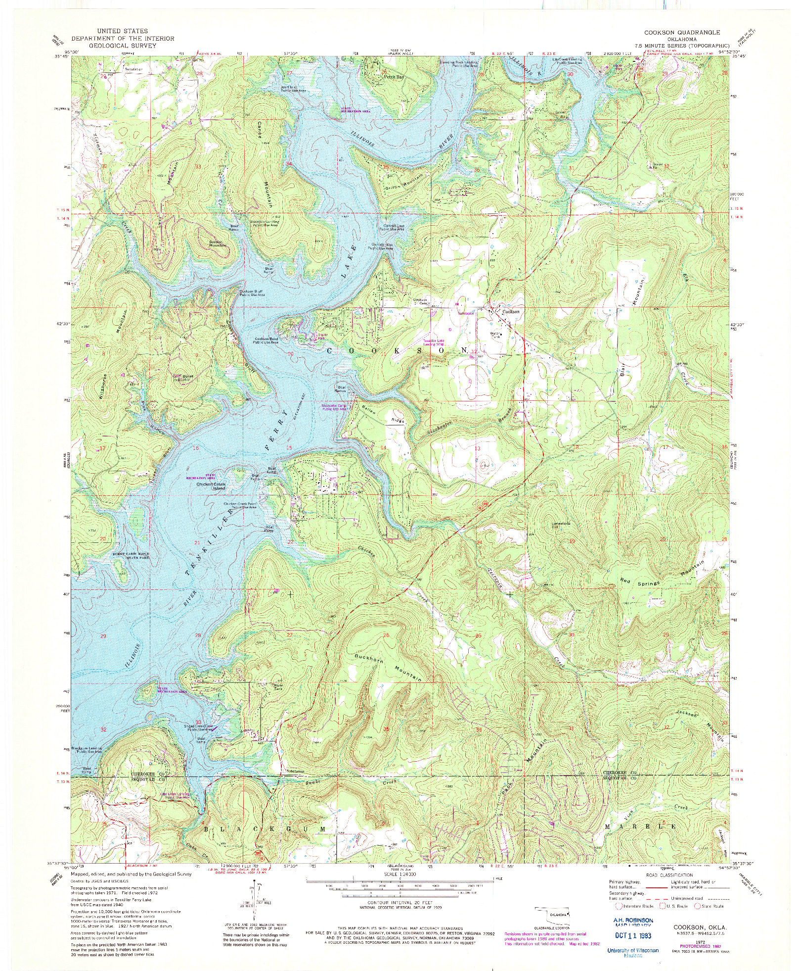 USGS 1:24000-SCALE QUADRANGLE FOR COOKSON, OK 1972