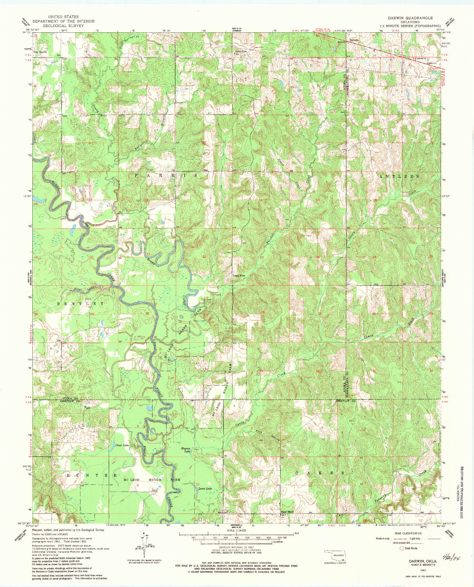 USGS 1:24000-SCALE QUADRANGLE FOR DARWIN, OK 1961