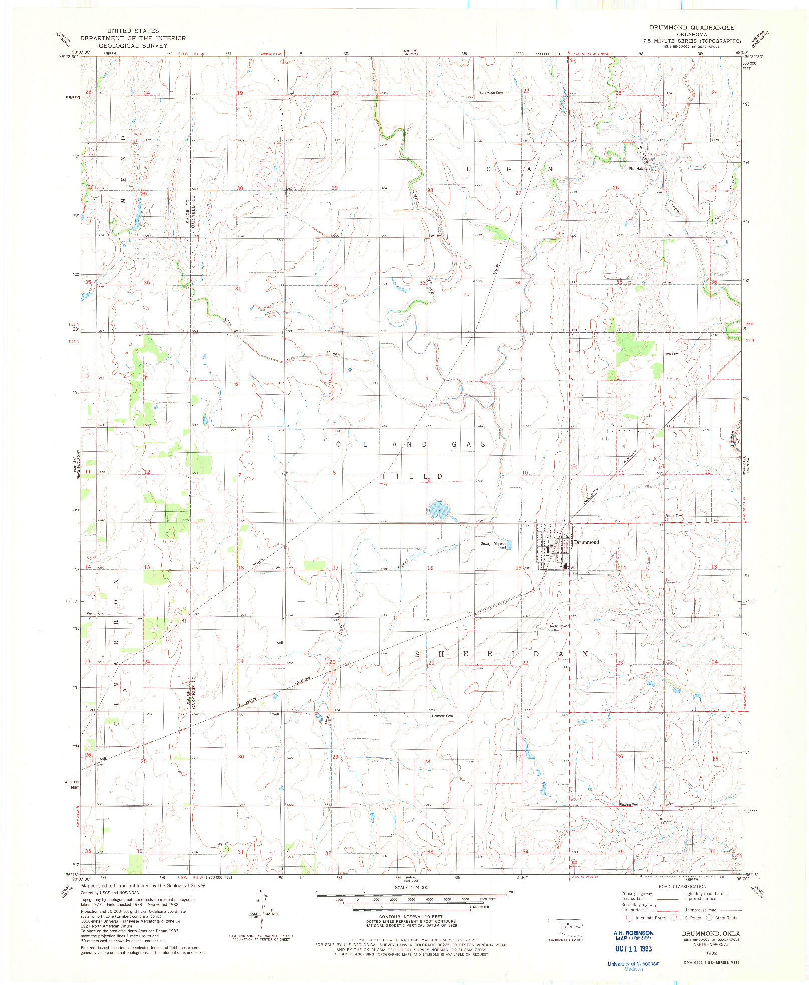 USGS 1:24000-SCALE QUADRANGLE FOR DRUMMOND, OK 1982