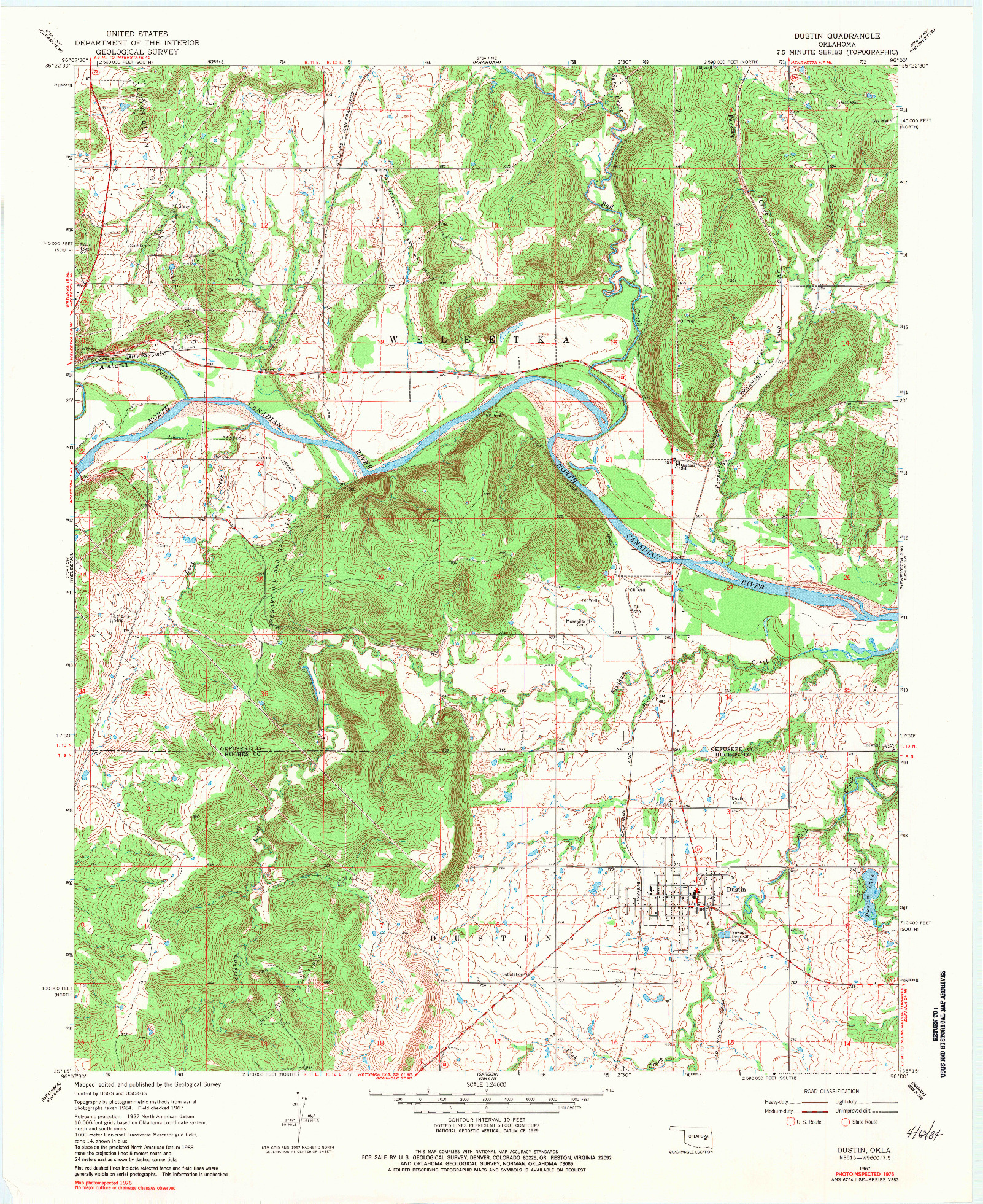 USGS 1:24000-SCALE QUADRANGLE FOR DUSTIN, OK 1967