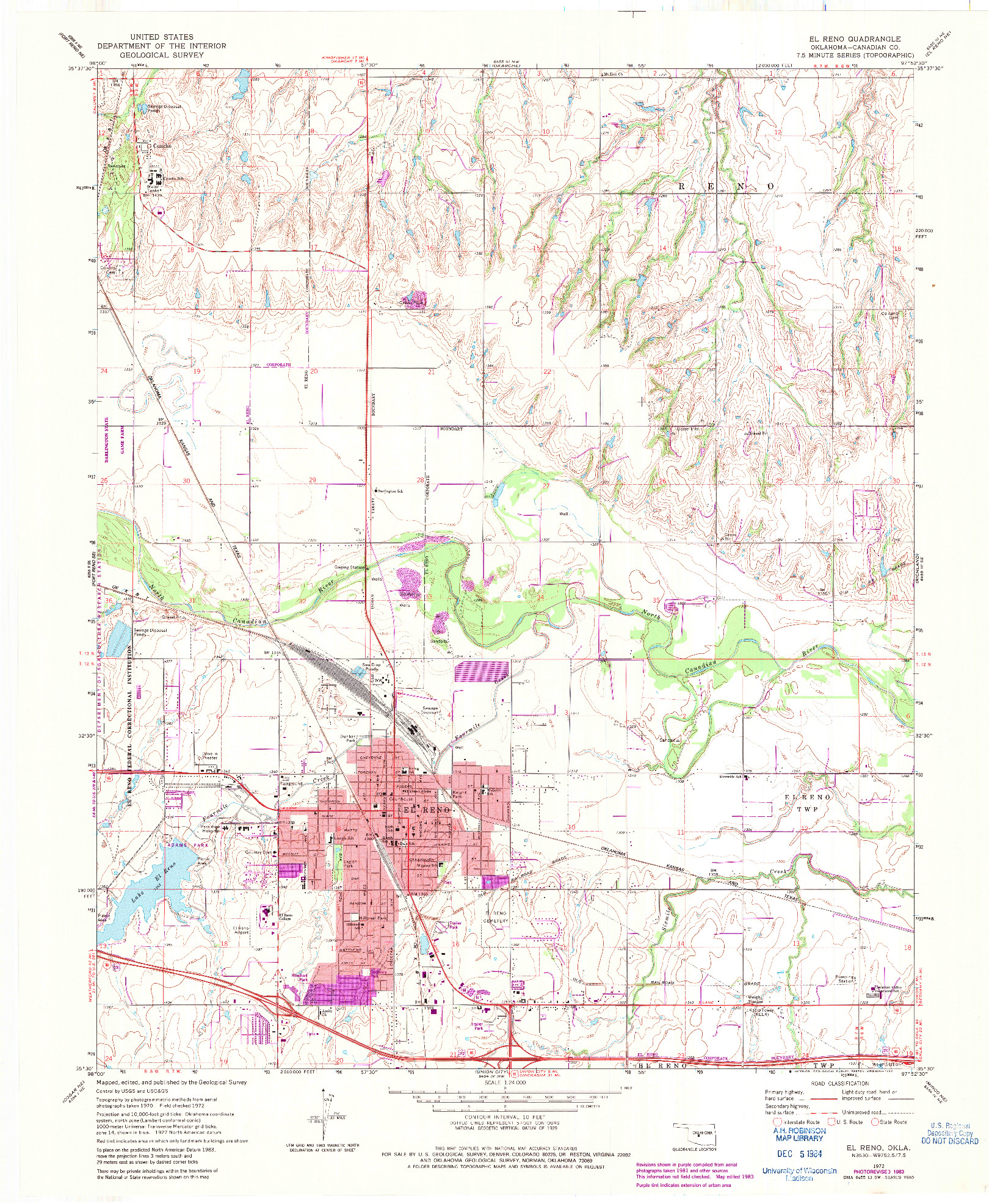 USGS 1:24000-SCALE QUADRANGLE FOR EL RENO, OK 1972