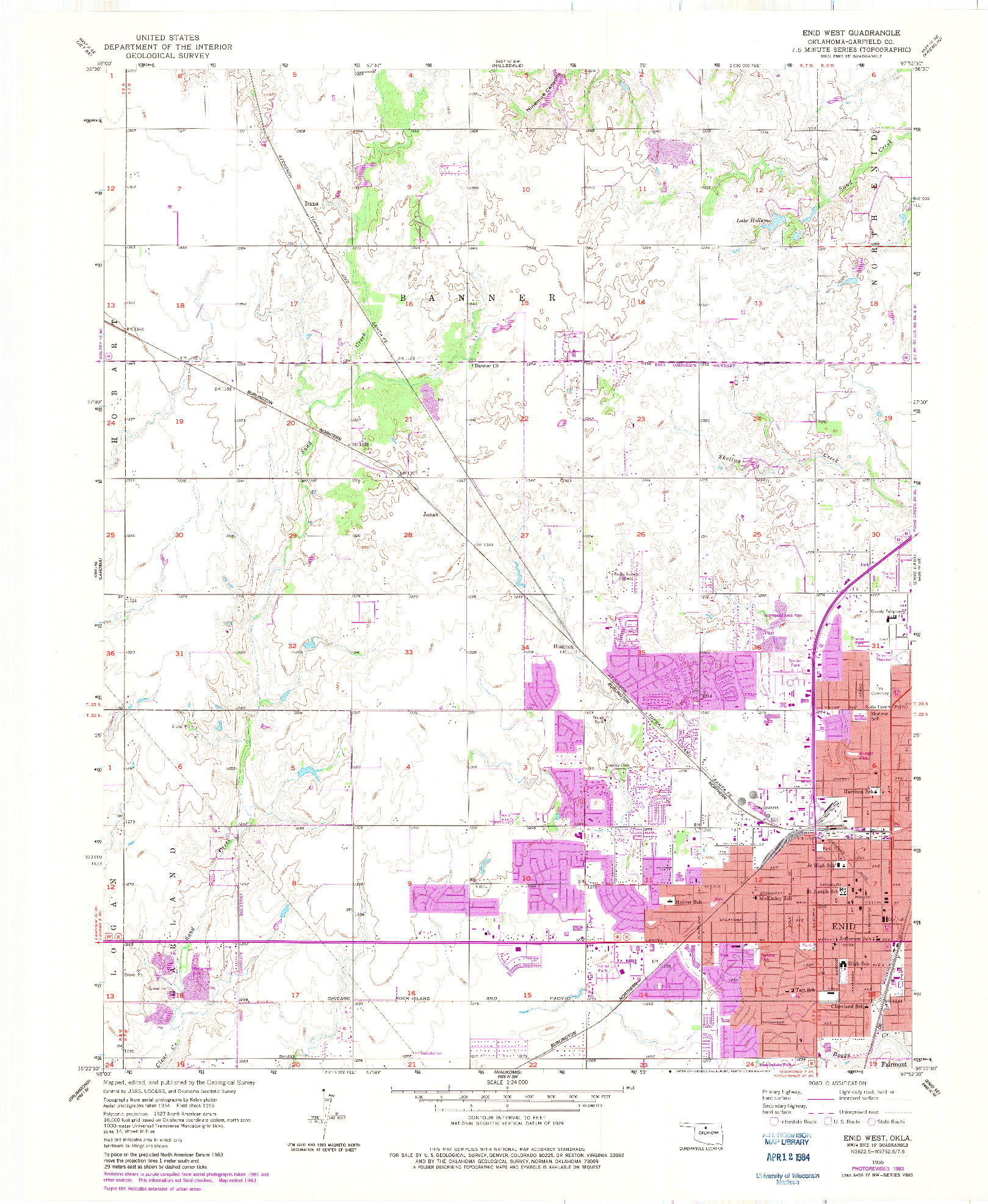 USGS 1:24000-SCALE QUADRANGLE FOR ENID WEST, OK 1955