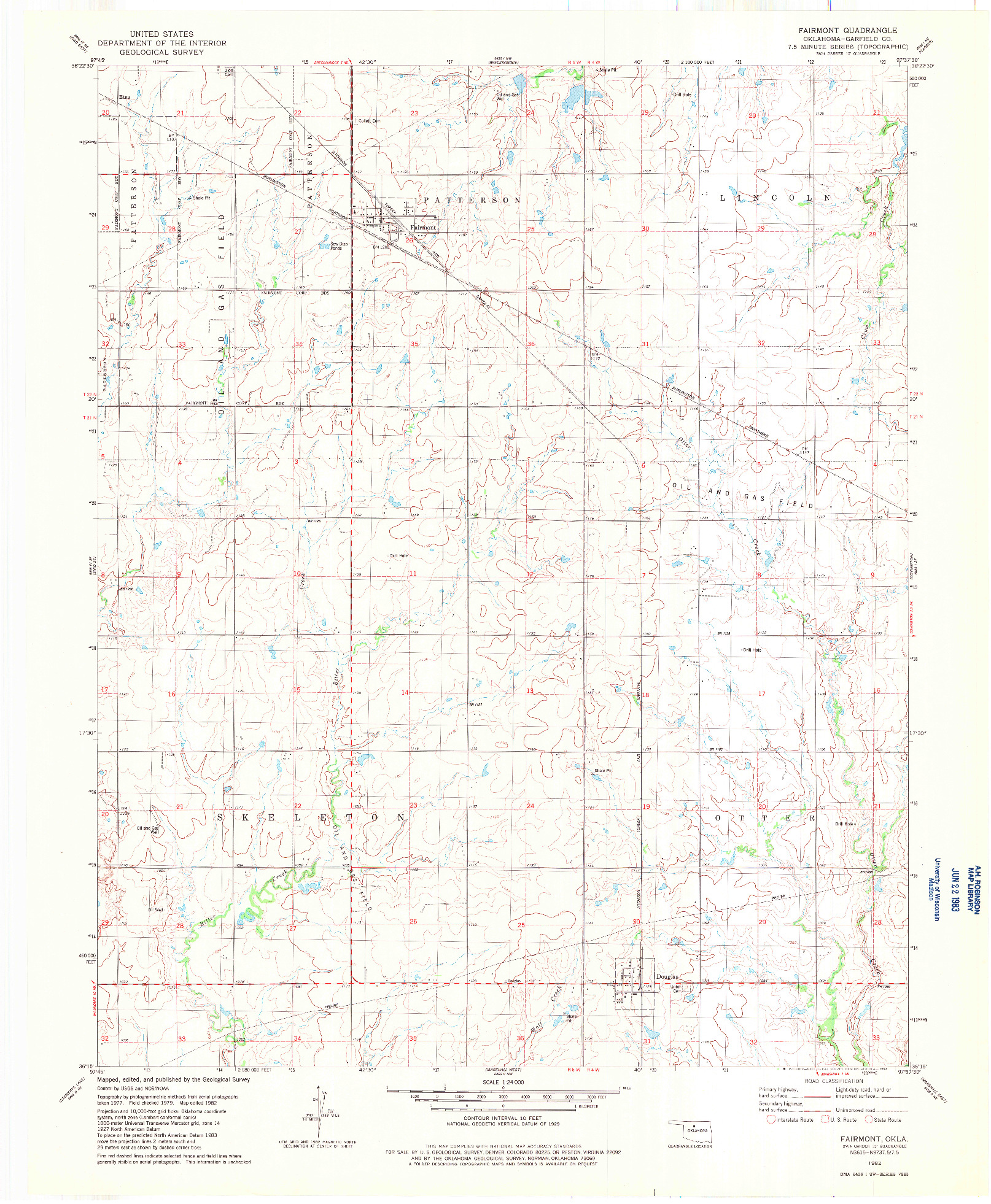 USGS 1:24000-SCALE QUADRANGLE FOR FAIRMONT, OK 1982