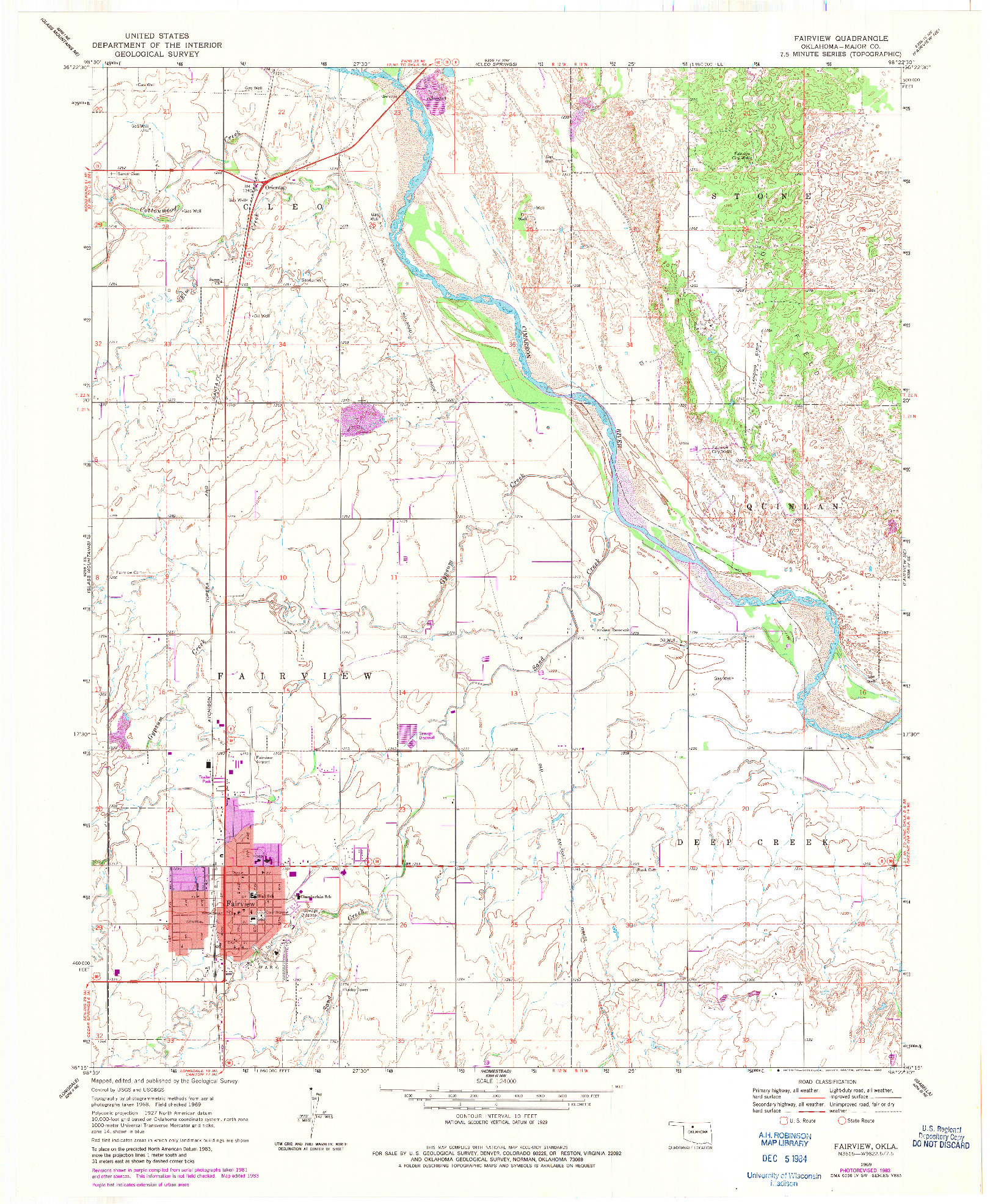 USGS 1:24000-SCALE QUADRANGLE FOR FAIRVIEW, OK 1969