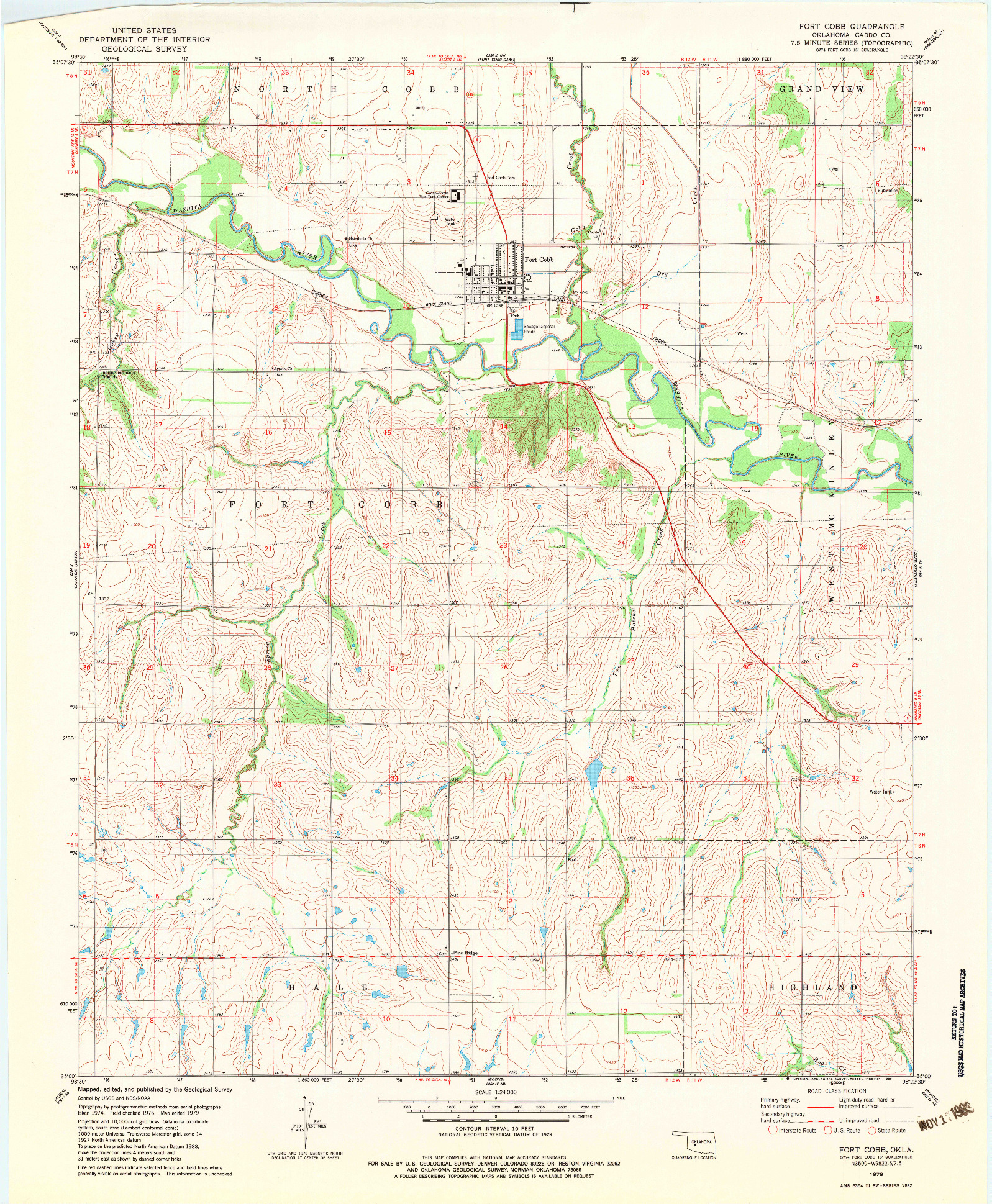 USGS 1:24000-SCALE QUADRANGLE FOR FORT COBB, OK 1979