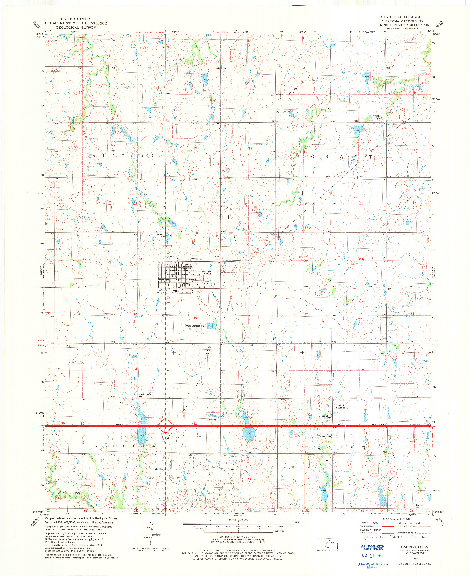 USGS 1:24000-SCALE QUADRANGLE FOR GARBER, OK 1982
